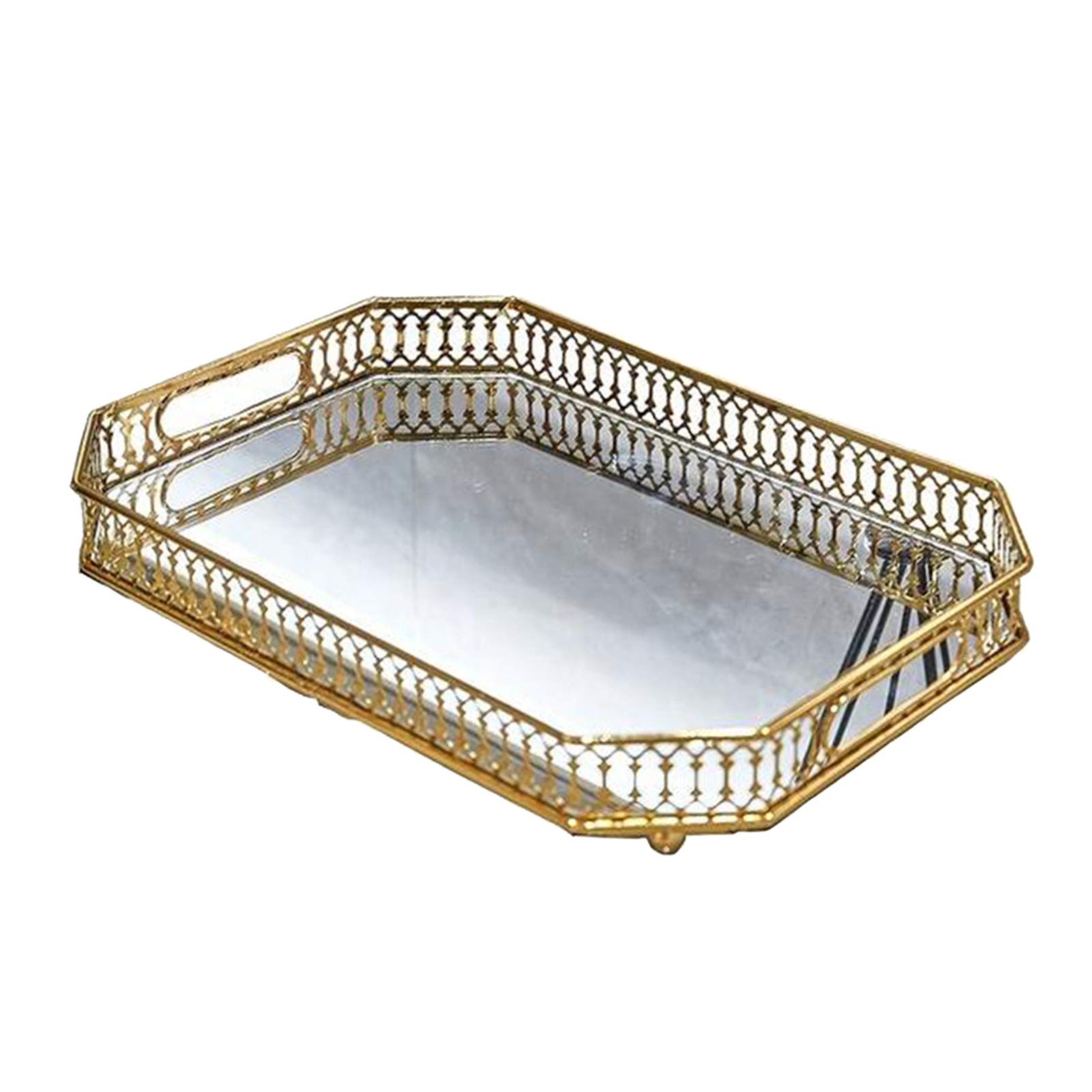 Baoblaze Gold Rectangle Crystal Makeup Vanity Tray - Mirrored Cosmetic Organizer for Perfume, Jewelry & Makeup Display - Elegant Dresser Decor for Bedroom, Bathroom & Vanity Table