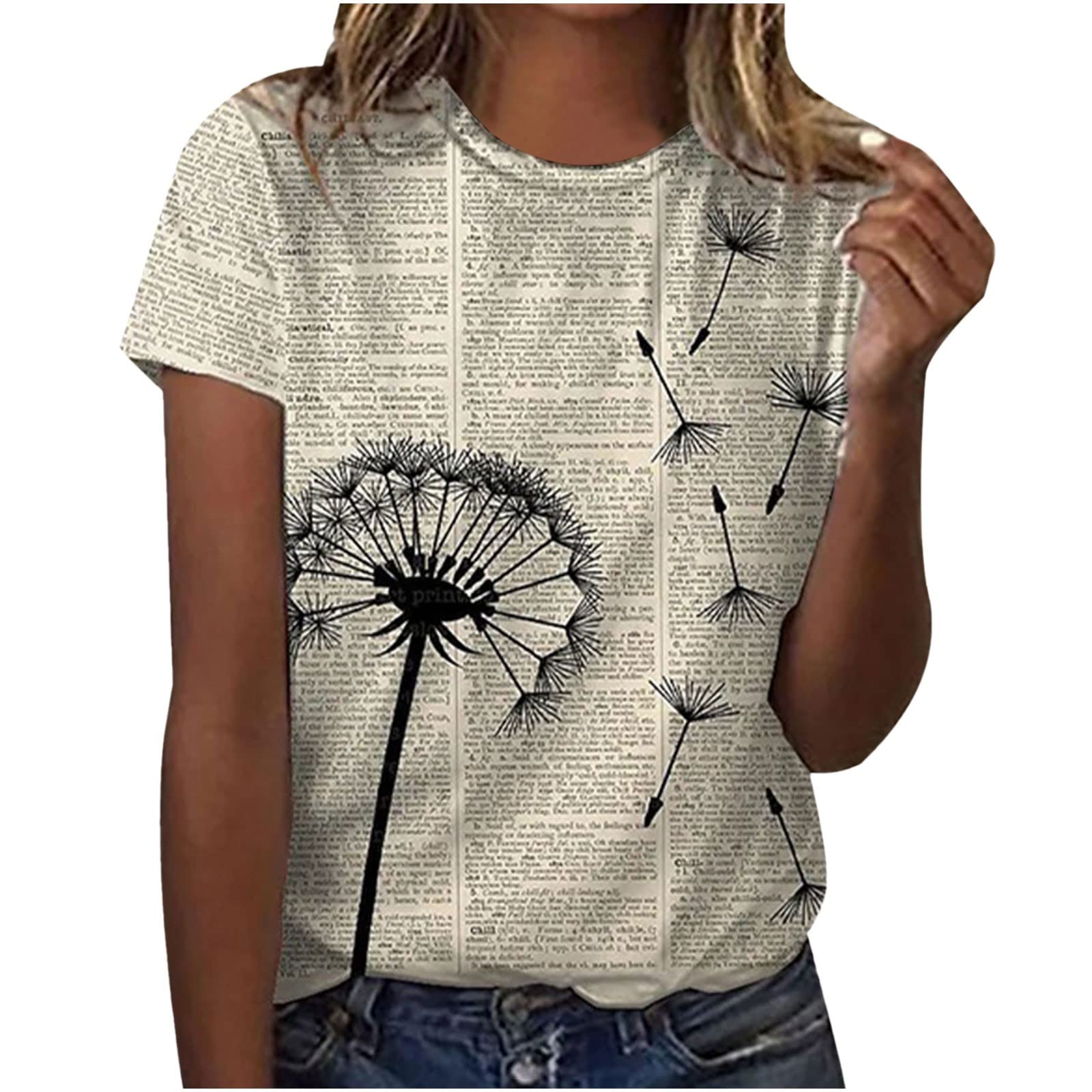 Women's Summer Short Sleeve V-Neck Graphic T-Shirt - Cute Printed Casual Blouse & Loose Fit Tee for Everyday Wear, Outings & Beach Days