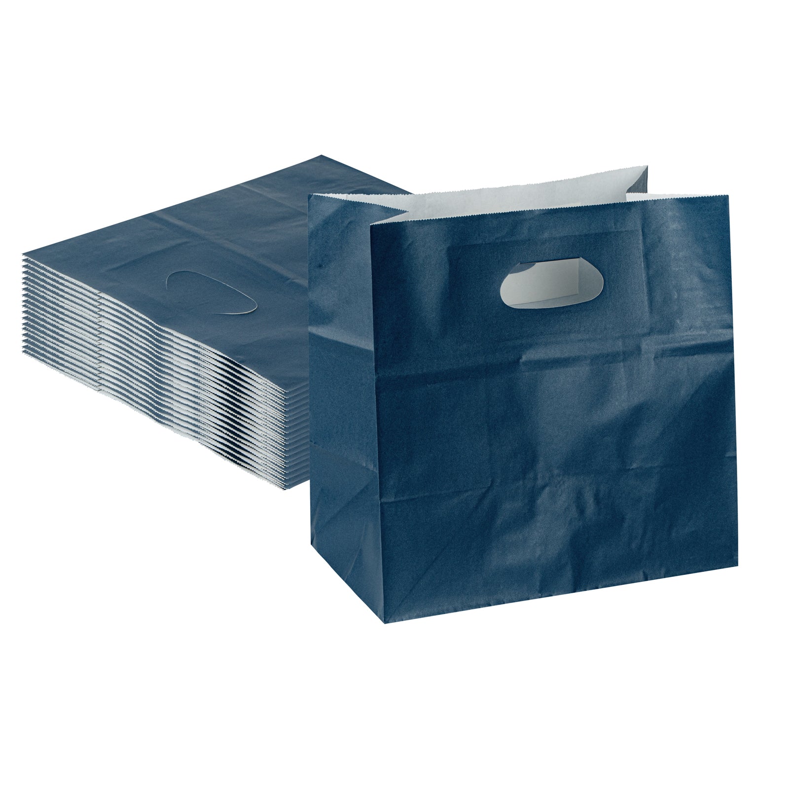 Premium Rectangle Midnight Blue Paper Take Out Bags with Handles - 11