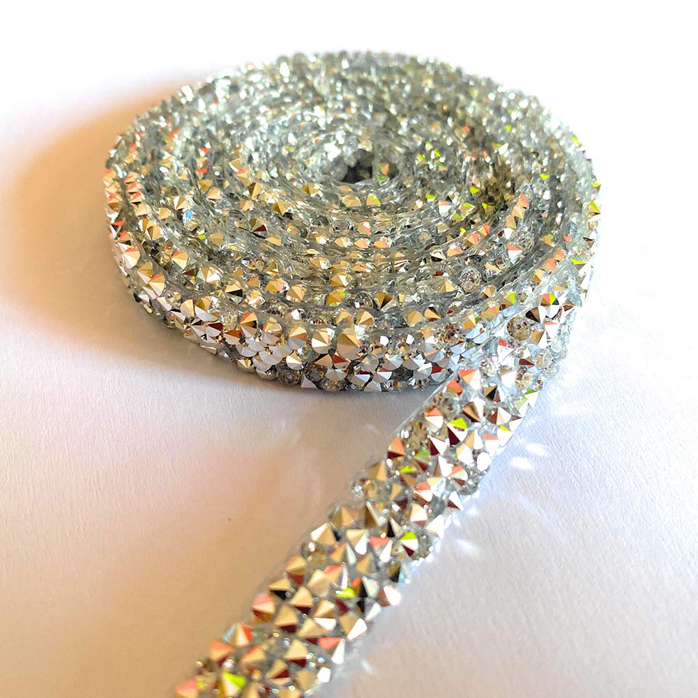 Diamond Rhinestone Mesh Ribbon - Silver Bling Crystal Wrap for Wedding Cakes, Centerpieces, Birthday Crafts & Decorations (2.5CM x 5Yard) - Perfect for Belt Wraps, Gift Packaging & DIY Jewelry Strips