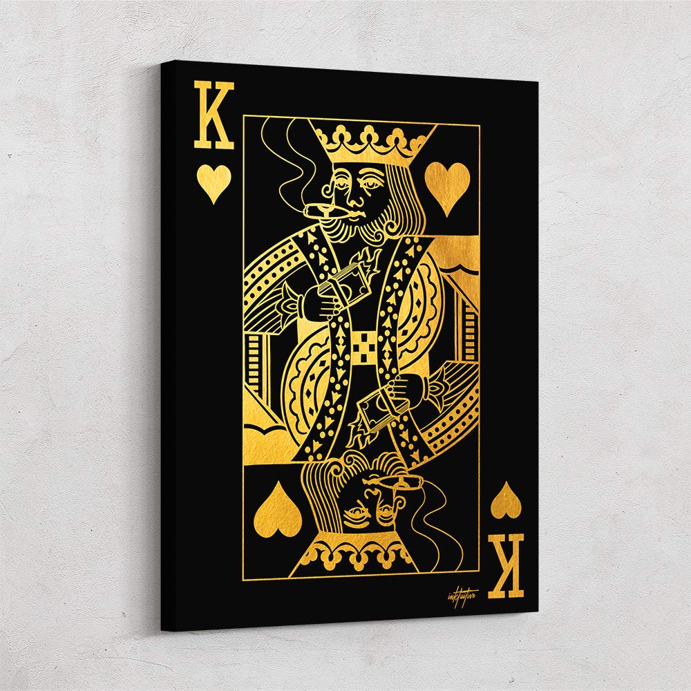 Inktuitive 'King of Hearts’ Gold Inspirational Wall Art Canvas Print | Motivational Playing Cards Décor for Bedroom, Living Room & Office | 40 x 30 Inches | Perfect for Home Decor, Game Room & Gift Ideas