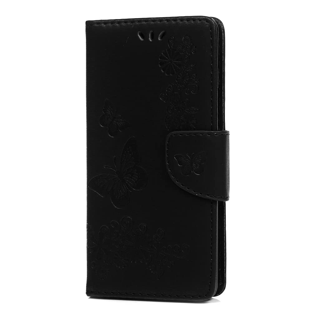 Premium Shockproof iPhone XR Wallet Case - Floral Butterfly PU Leather Flip Cover with Magnetic Stand & Card Holder | Slim Silicone Bumper Protection | Perfect for Work, Travel & Everyday Use (Black)