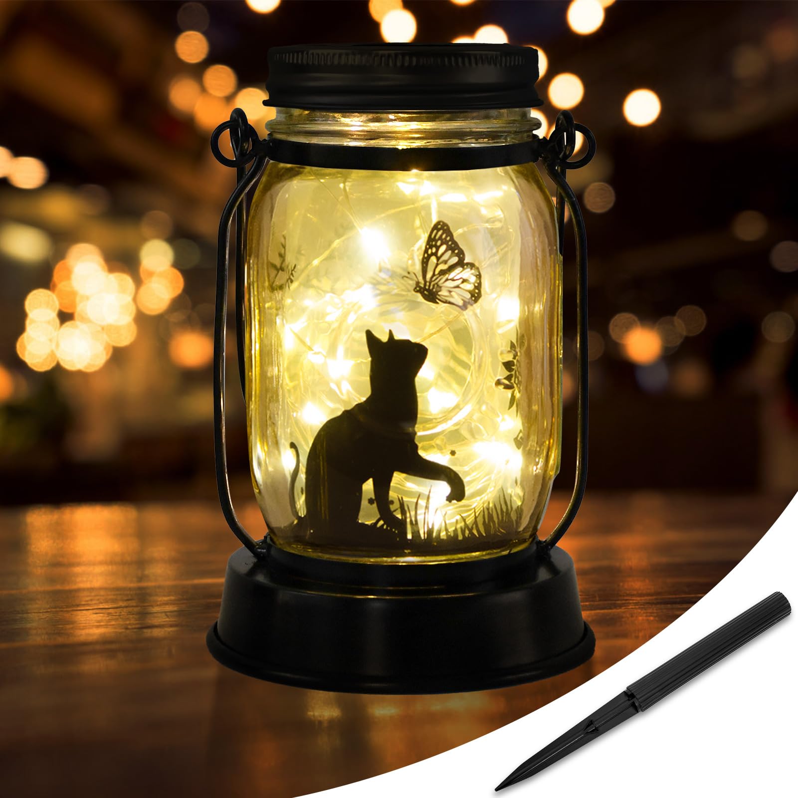 Solar Cat Lanterns for Outdoor Decor - Hanging & Stake Black Cat Lanterns for Garden, Yard, Lawn - Perfect Cat Lover Gifts for Women & Men - Ideal for Patio, Pathway & Halloween Decorations