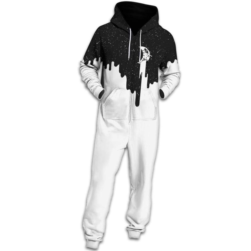 XYSQWZ Unisex Black & White 3D Printed Hoodie - Winter Warm Zippered Pockets Jumpsuit Pajama Set for Men & Women | Perfect for Lounge Wear, Sleepwear & Casual Outfits