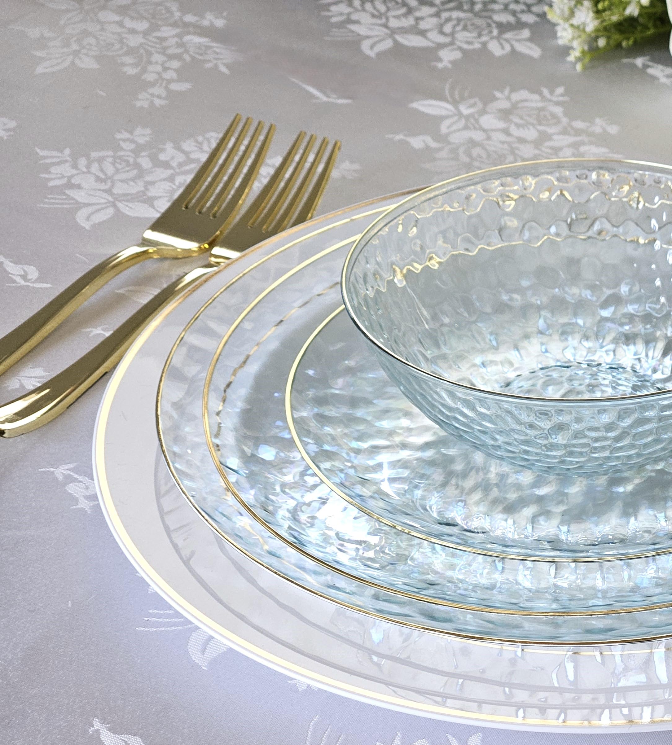 120-Pack Disposable Plastic Plates for Wedding & Party - 7'' Appetizer/Dessert Plates in Coastal Clear & Gold | Elegant Dinnerware for Bridal Showers, Baby Showers & Special Events