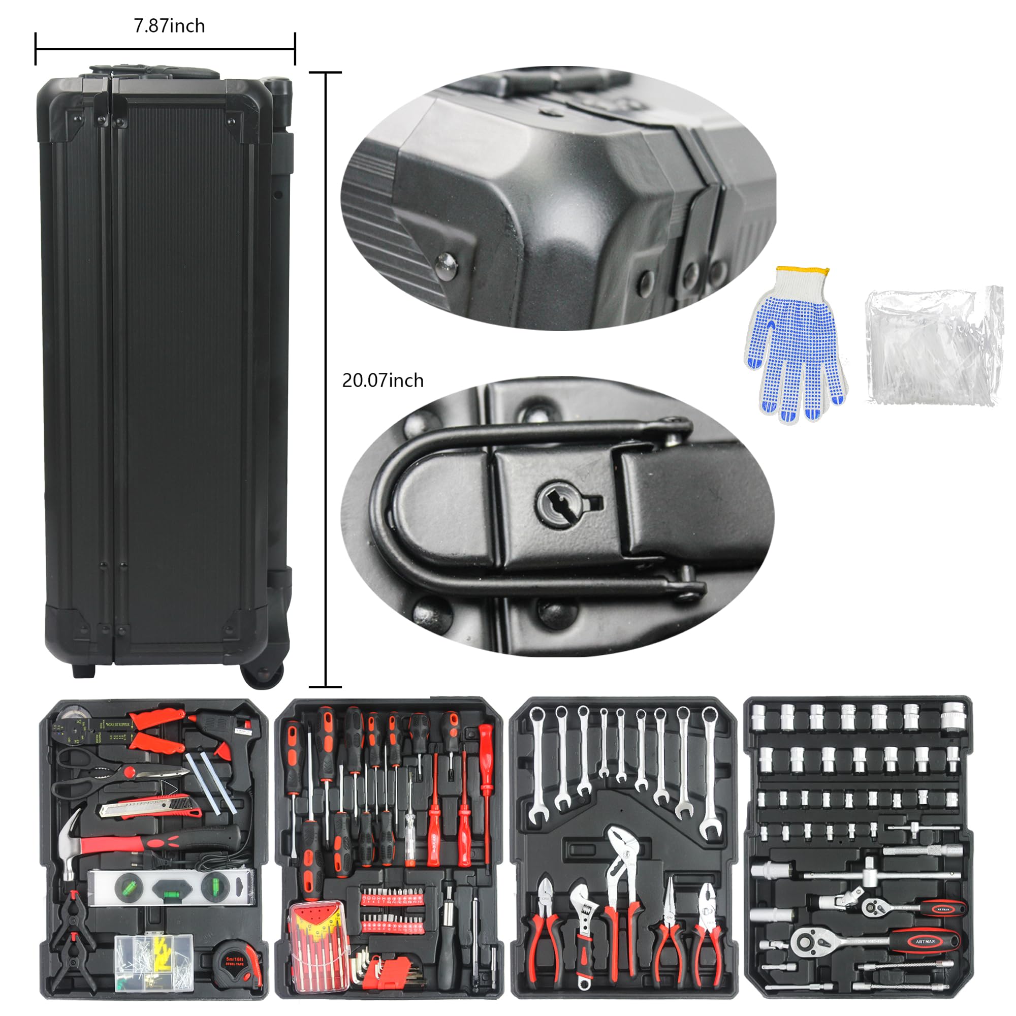 899-Piece Household & Auto Repair Tool Kit with Rolling Tool Box - Complete Mechanic Tool Set for Home, Garage & DIY Projects - Black