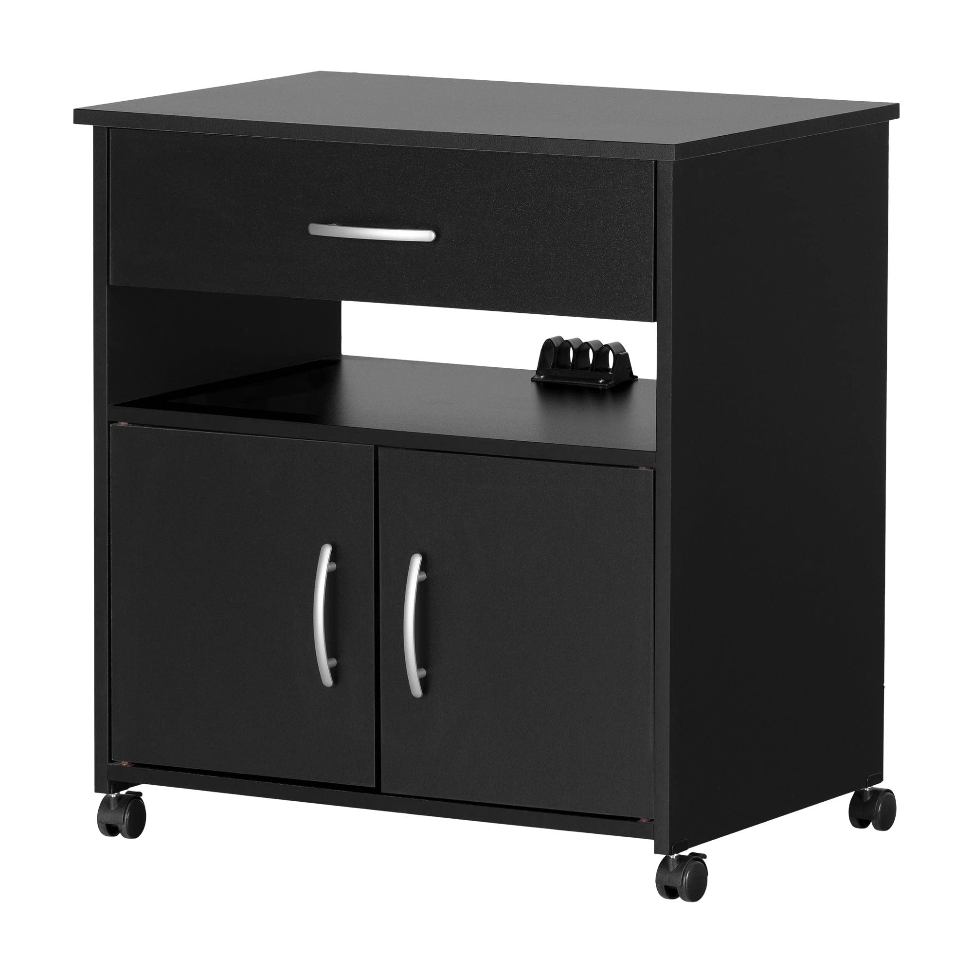 South Shore Axess Microwave Cart on Wheels - Pure Black - Compact Rolling Kitchen Cart for Small Spaces, Dorm Rooms & Apartments - Perfect for Microwaves, Coffee Makers & Small Appliances