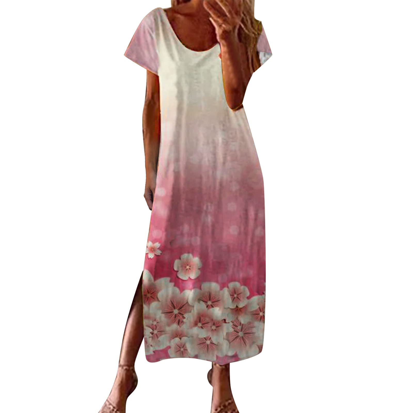 Women's Floral Print Boho Maxi Dress - Long Sleeve Casual Summer Sundress for Beach, Spring & Vacation Wear | Plus Size Options Available