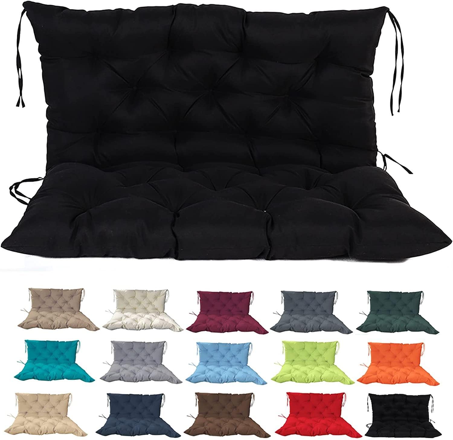 Waterproof Outdoor Porch Swing Cushions with Backrest - 60x40 Inch Overstuffed Bench Cushion for 2-3 Seater, Washable Replacement Pads for Garden, Patio & Deck Furniture (Black) - Perfect for Relaxing, Reading & Enjoying Summer Breezes