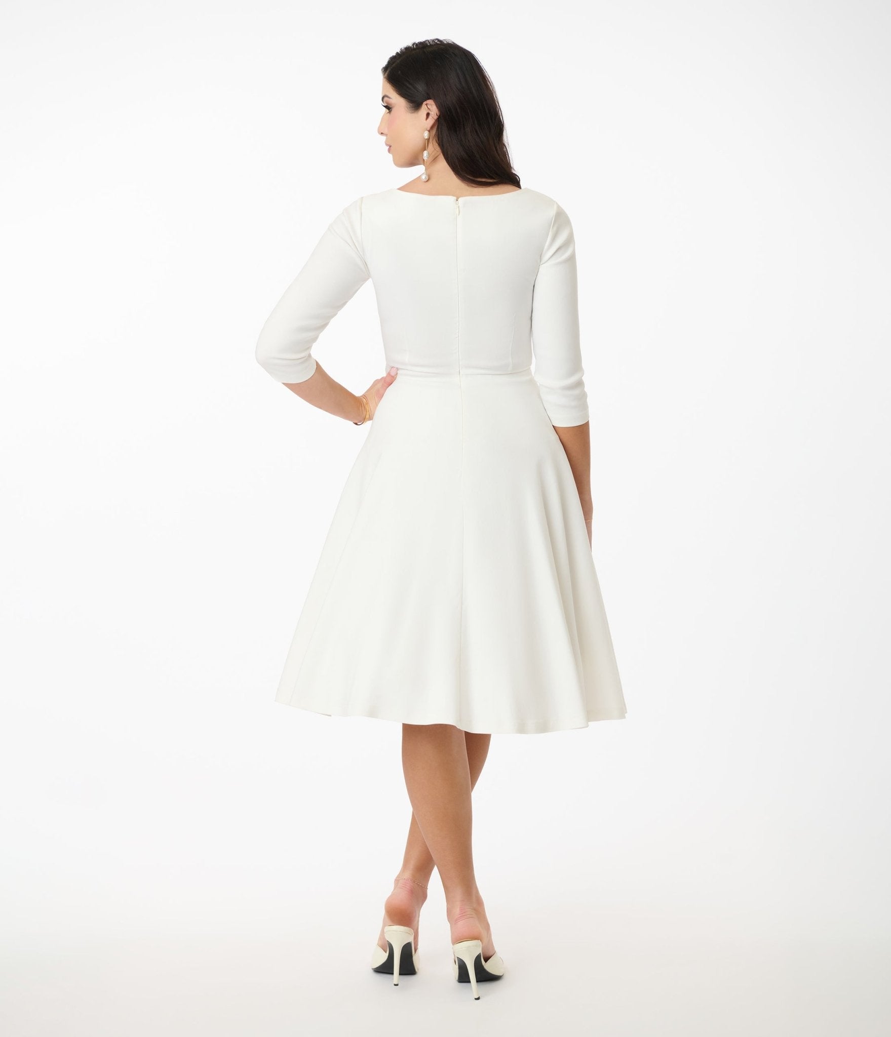 Vintage 1950s Ivory Pleated Swing Dress - Retro Cocktail Party & Wedding Guest Dress - 50s Style Bust Flare Dress for Women