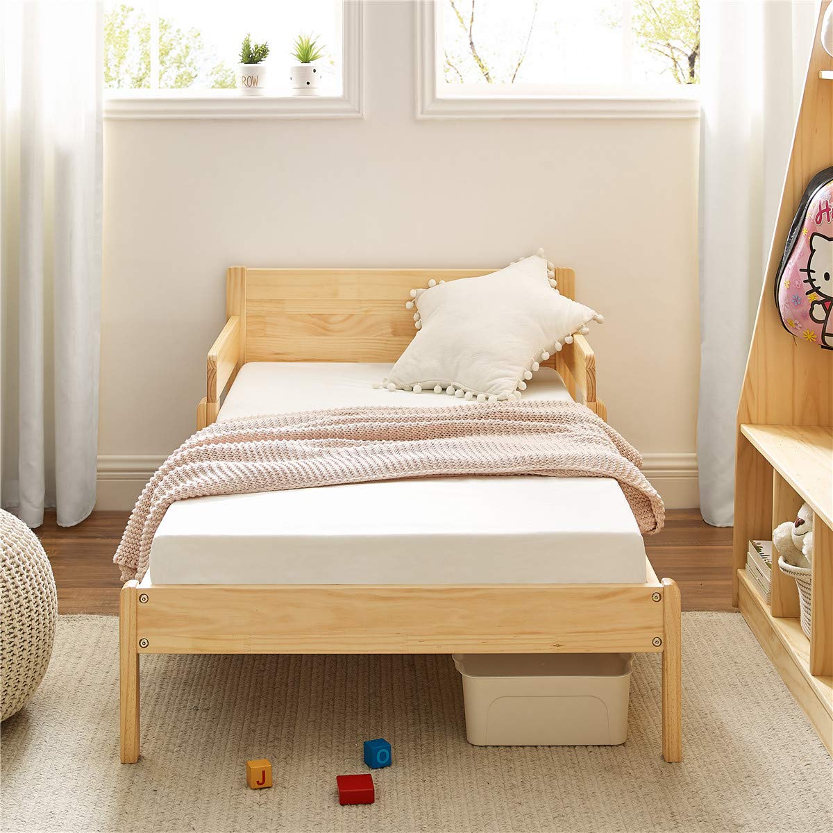 MUSEHOMEINC 2 in 1 Convertible Twin Bed Frame - Multifunctional Solid Wood Crib with Side Guardrails, Transforms into Chair or Sofa, Fits Standard Crib Mattress (Mattress Not Included) - Perfect for Nursery, Small Spaces & Multi-Purpose Rooms