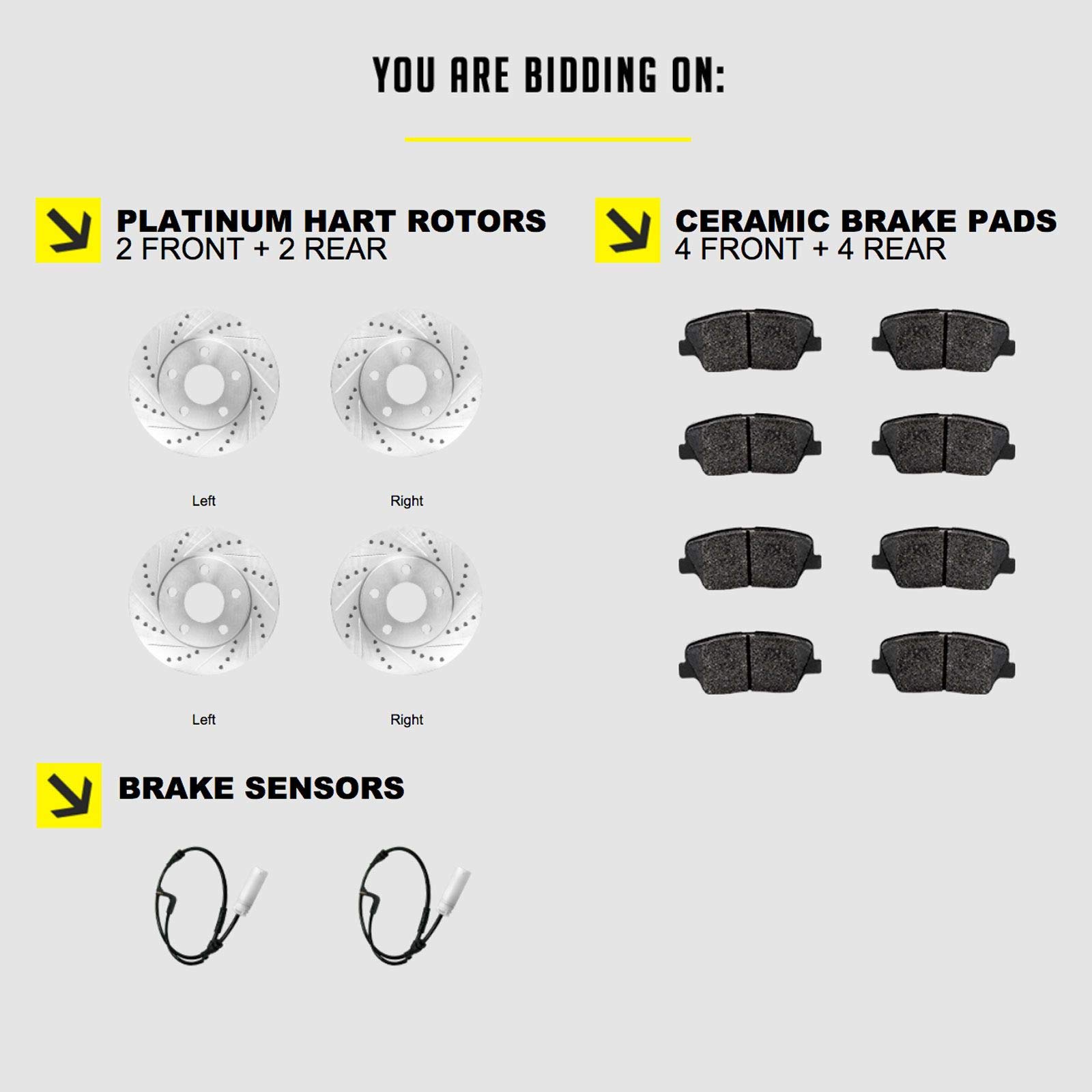 Hart Brakes Front & Rear Brake Pads and Rotors Kit - Ceramic Brake Pads with Rotors | PHCC.34025.02 | Perfect for Sedans, SUVs & Trucks | Smooth & Quiet Braking Performance