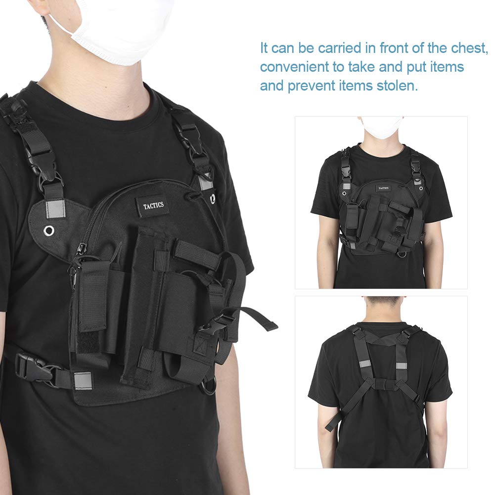 Socobeta Adjustable Chest Rig Bag - Tactical Shoulder Pack with Radio Holster Holder for Men & Women (Black) - Perfect for Hiking, Airsoft, Hunting & Outdoor Adventures