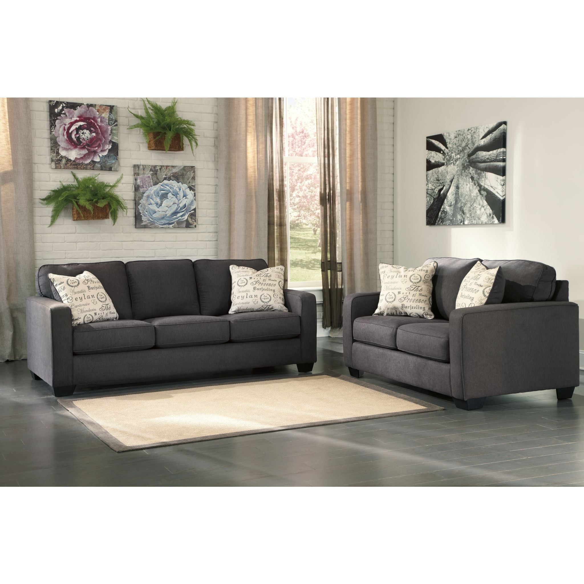 Alenya Modern Sofa - Charcoal Gray Upholstered Couch for Living Room, Lounge & Office - Comfortable 3-Seater with Sturdy Wooden Legs
