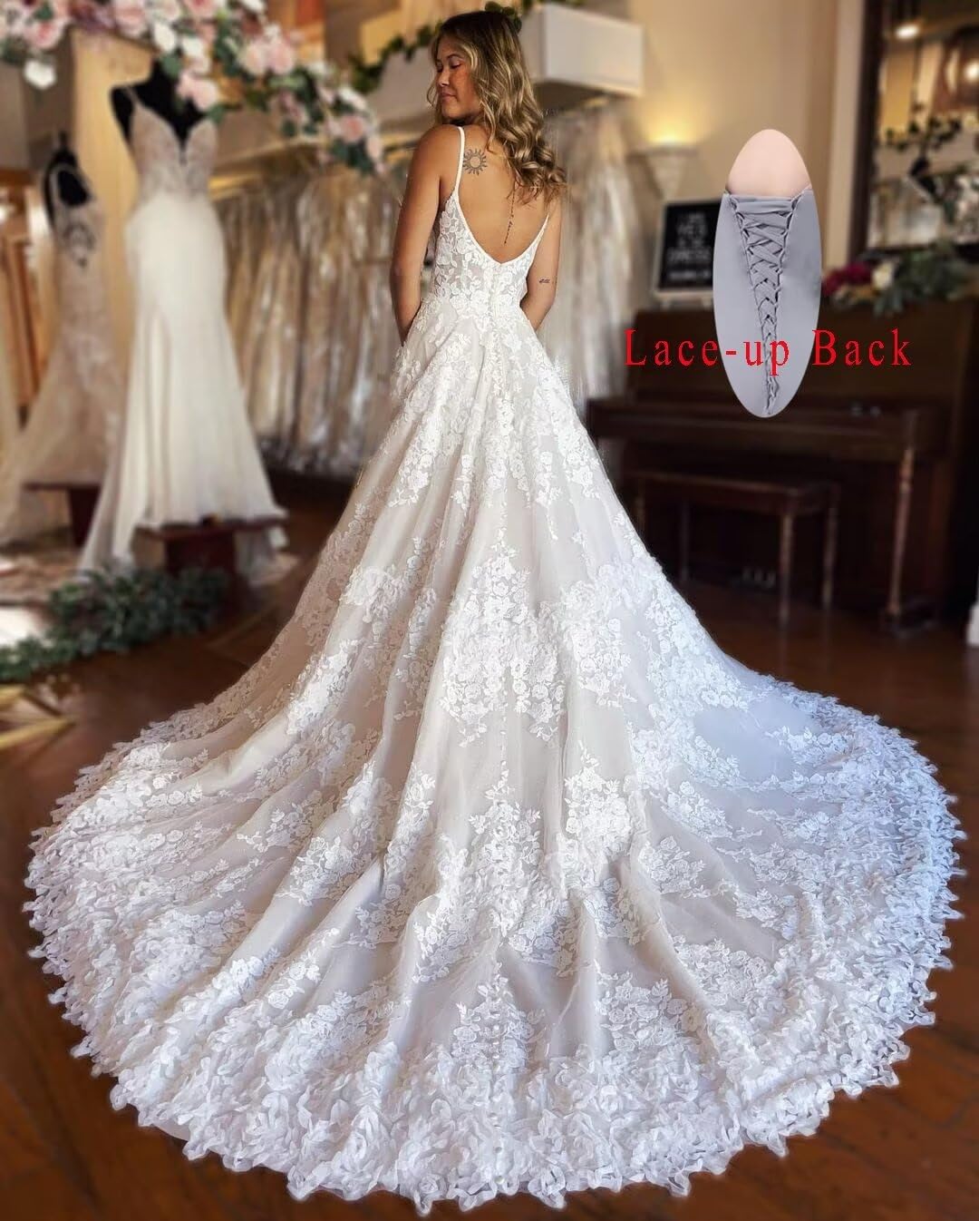 2024 Women's Beach Wedding Dresses - Elegant Spaghetti Straps Lace Appliques Bridal Gowns for Bride | Perfect for Destination Weddings, Beach Ceremonies & Tropical Vows