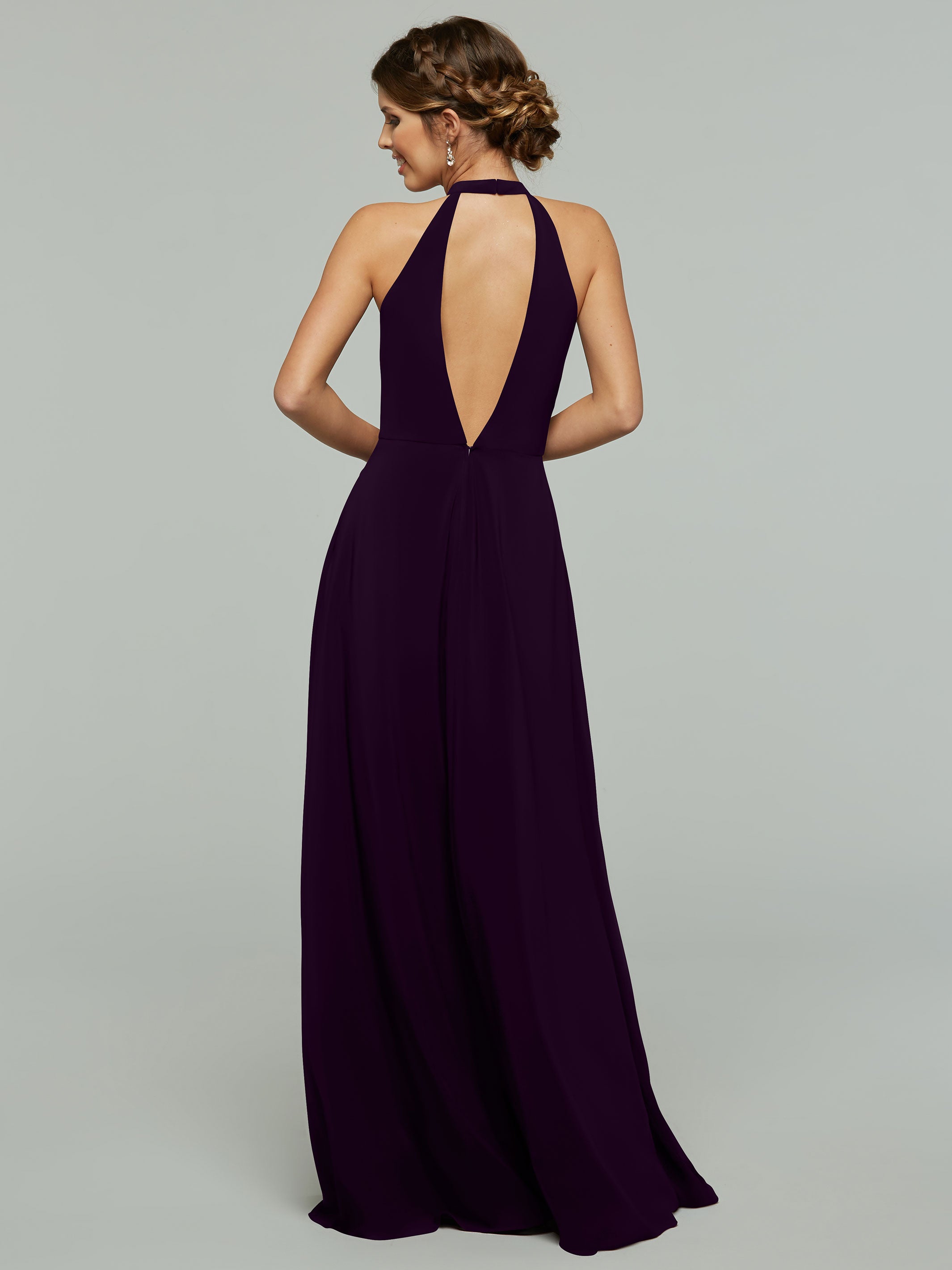 Elegant 80115 Stretch Chiffon A-Line Bridesmaid Dress with Plunging Halter Neckline - Perfect for Weddings, Formal Events & Special Occasions