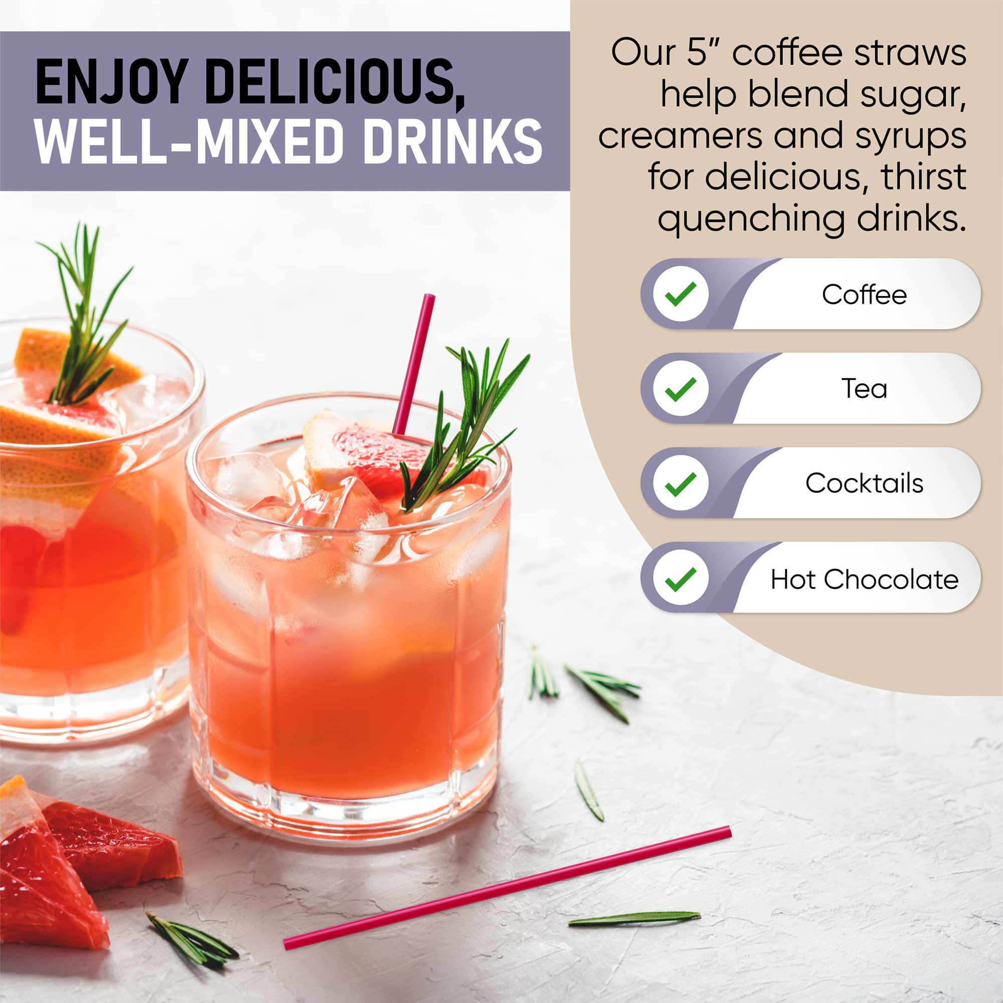 1000 Plastic Coffee Stirrers - 5 Inch Disposable Cocktail Straws & Stir Sticks for Coffee Bars, Restaurants, and Home Use - Made in USA (Red) - Perfect for Hot/Cold Beverages, Smoothies, and Party Drinks