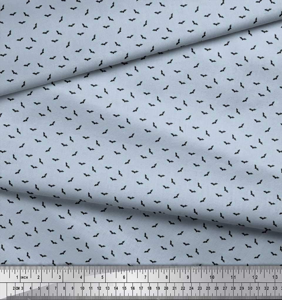 Soimoi Japanese Crepe Blue Fabric by The Yard - 42 Inch Wide Bat Bird Shirting - Whimsical Charm Printed Fabric for Dresses, Blouses & DIY Crafts