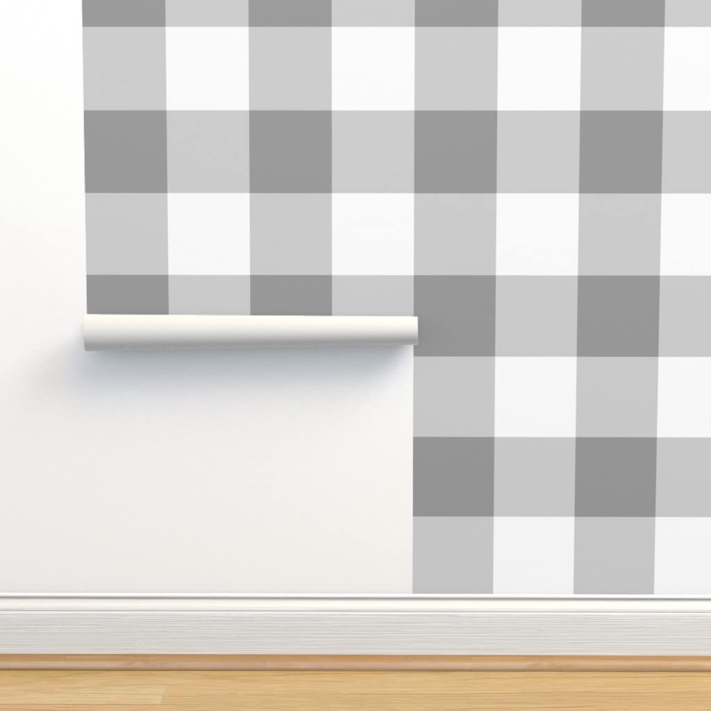 12ft x 2ft Peel & Stick Removable Wallpaper - Grey Buffalo Check Plaid Pattern, Neutral Rustic Cabin Decor | Perfect for Nursery, Bedroom, Living Room & Home Office