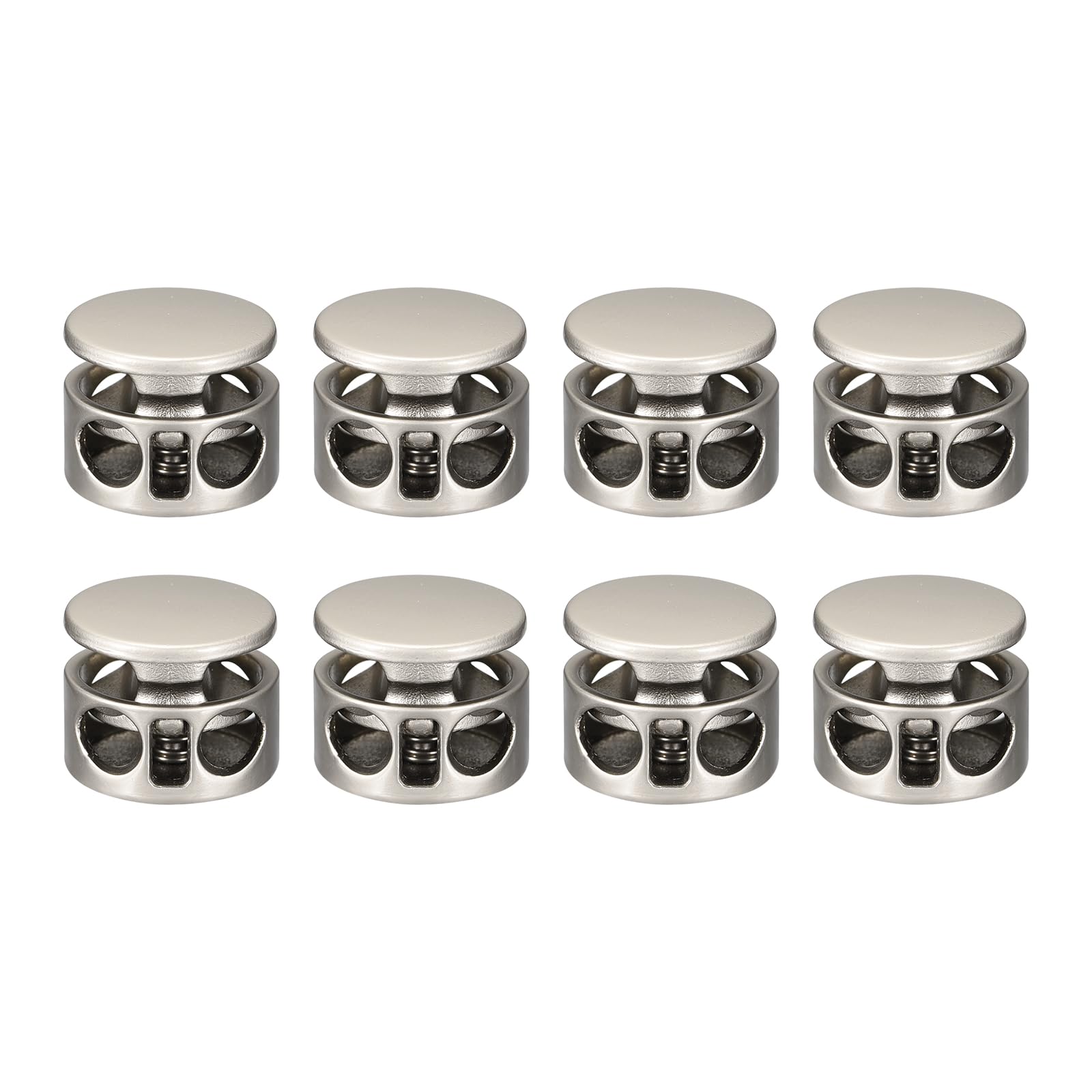 8Pcs Metal Cord Locks for Backpacks & Clothing - 3mm Double Hole Slider Fastener - Silver Tone