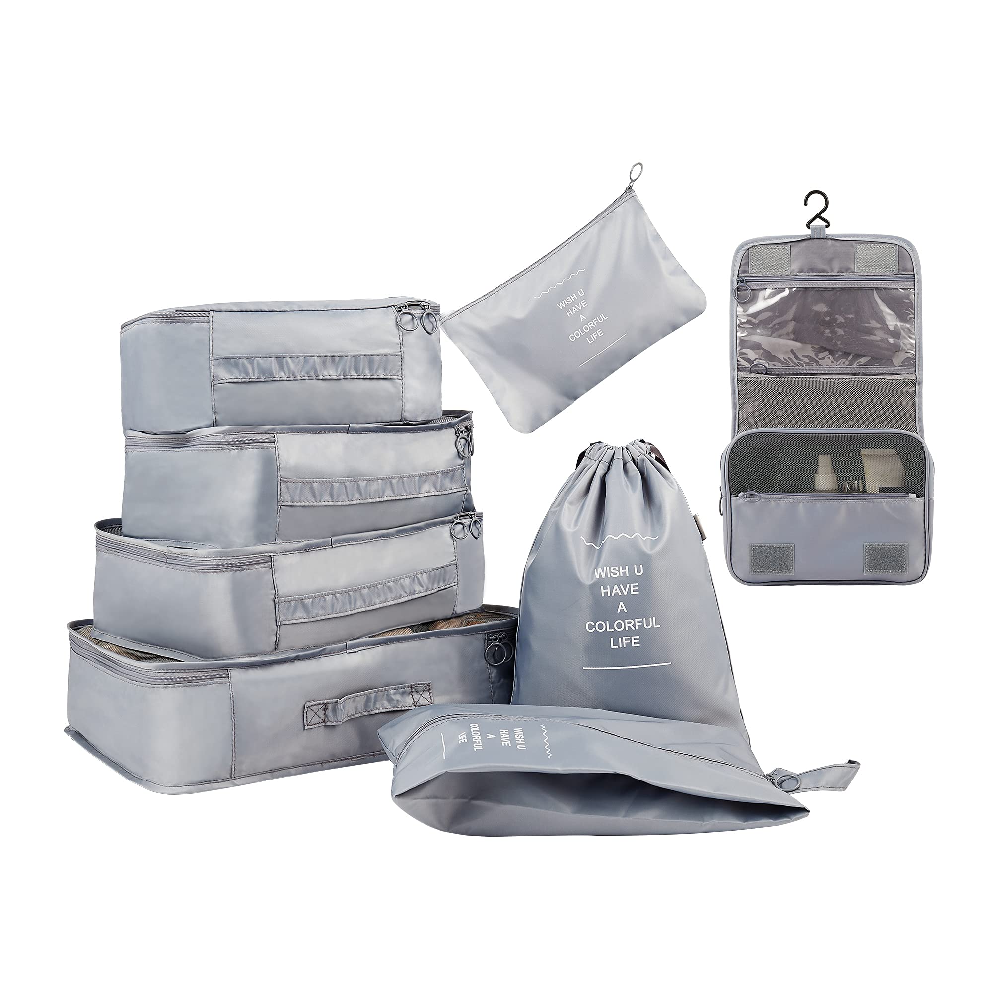 CHYUANX 8-Piece Packing Cubes Set - Lightweight Travel Luggage Organizer with Toiletry Bag & Shoe Bag | Perfect for Suitcase Organization, Business Trips & Vacation Packing (Gray)