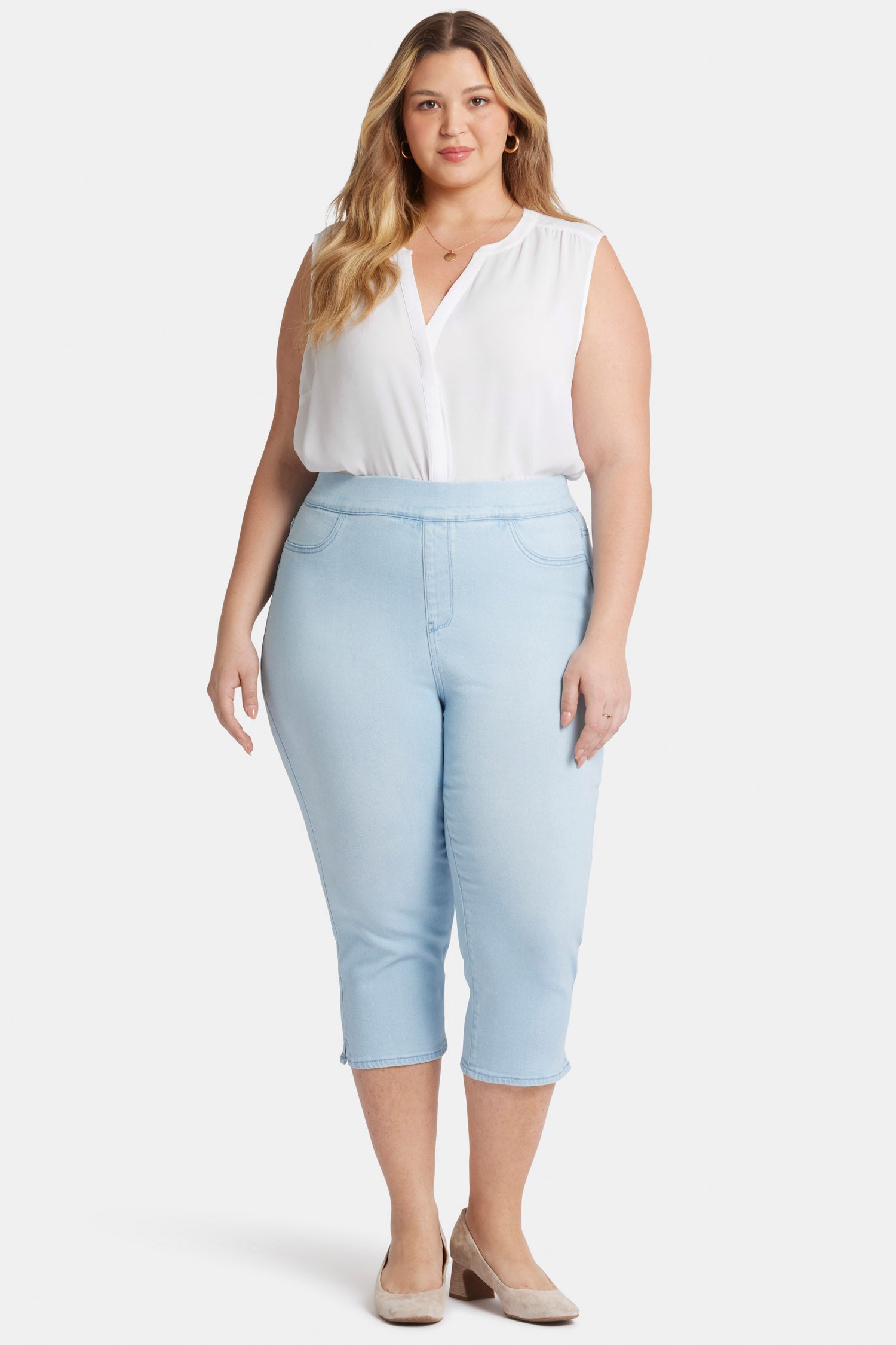 Dakota Crop Pull On Jeans for Women - Plus Size Stretch Denim Pants in Oceanfront Wash | Comfortable Casual Wear for Everyday Outfits
