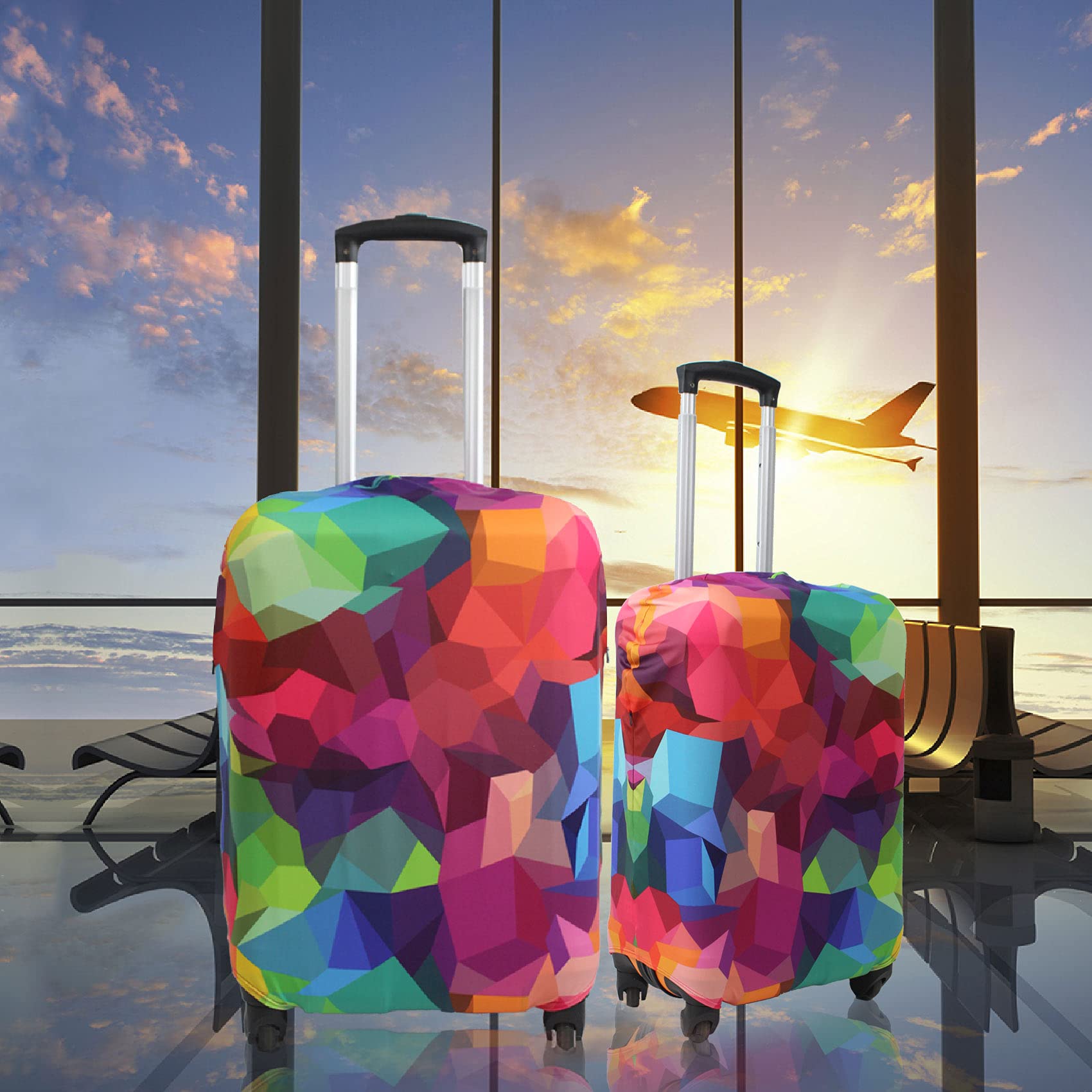 Explore Land Travel Luggage Cover Suitcase Protector - Waterproof & Scratch-Resistant for 23-26 Inch Luggage (Geometric Pattern, Medium) - Perfect for Air Travel, Vacation & Business Trips