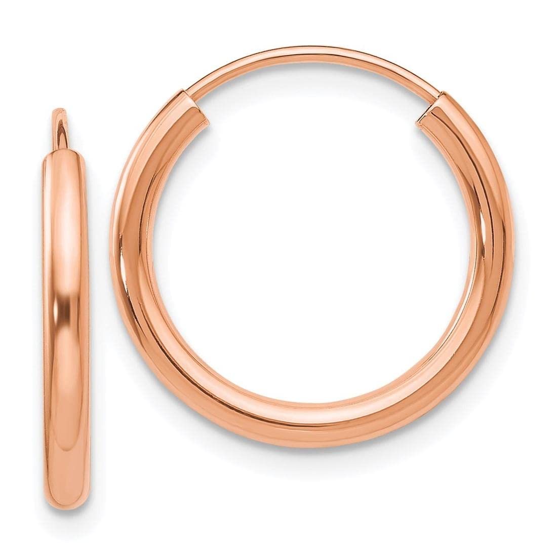 14K Rose Gold Polished 2mm Round Endless Hoop Earrings for Women - Perfect for Everyday Wear, Date Nights & Special Occasions
