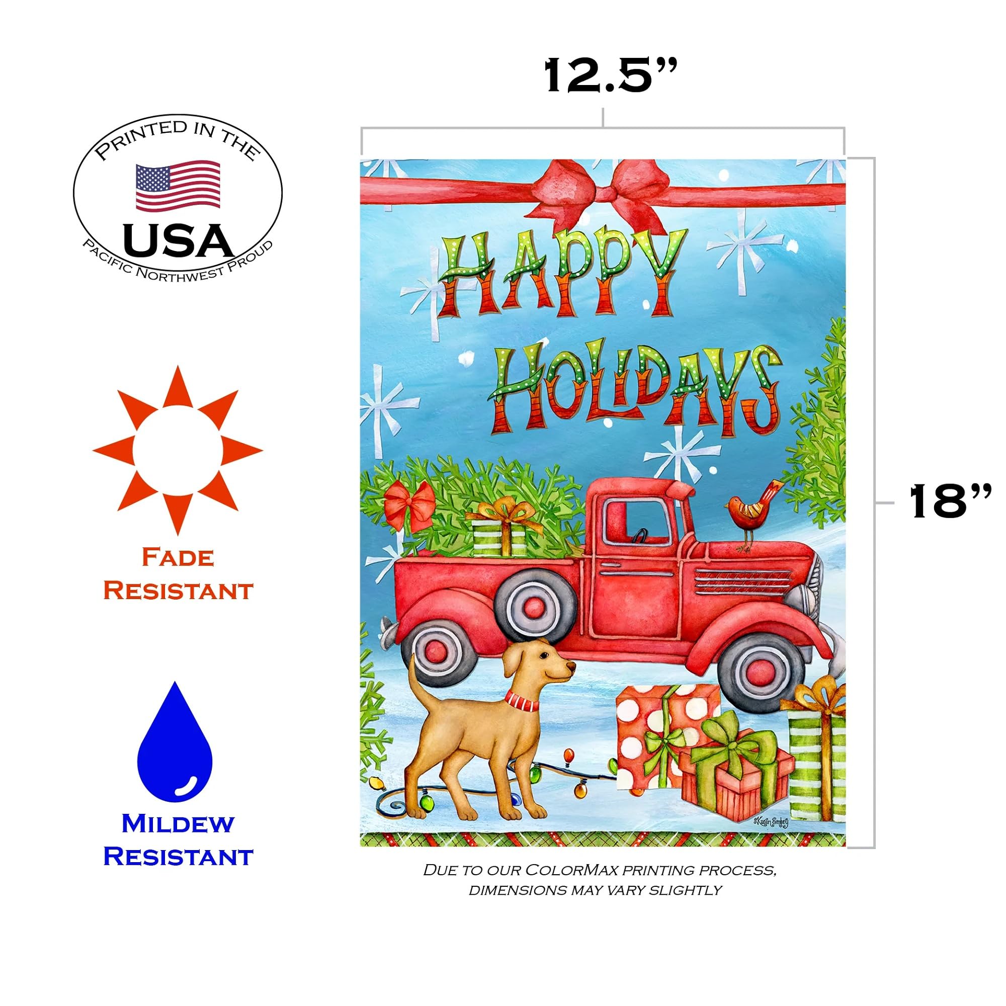 Toland Home Garden 12x18 Inch Double Sided Christmas Flag - Outdoor Holiday Yard Decoration with Happy Holidays Design - Perfect for Front Porch, Lawn, and Garden Seasonal Decor