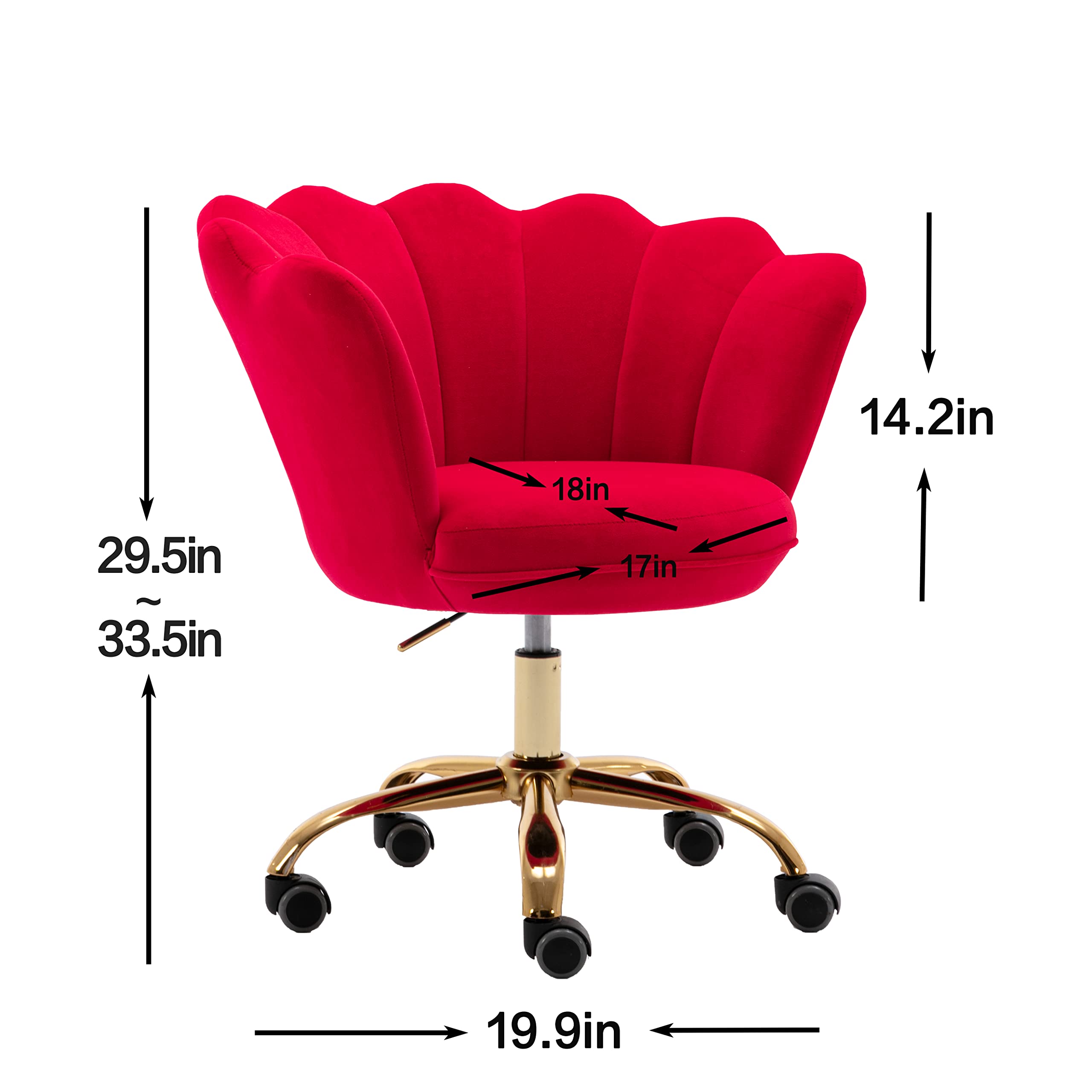 Modern Velvet Home Office Chair - Adjustable Height Swivel Task Desk Chair with Wheels for Living Room, Bedroom & Vanity Makeup Station (Red) | Perfect for Remote Work, Gaming & Beauty Routines