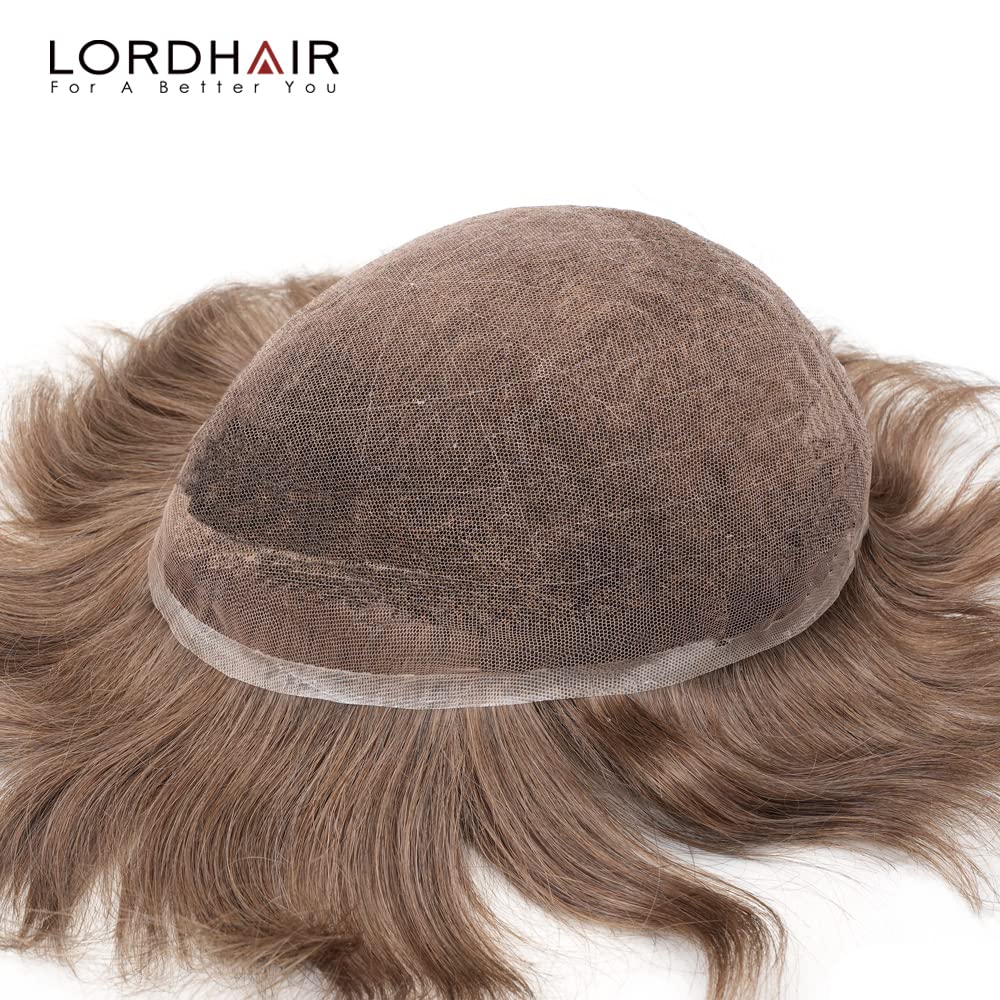 Premium European Human Hair Toupee for Men - 8x10 Inch Full French Lace Hairpiece | Natural Hairline Hair Replacement System in #6 Medium Light Brown | Perfect for Daily Wear, Special Occasions & Hair Loss Solutions