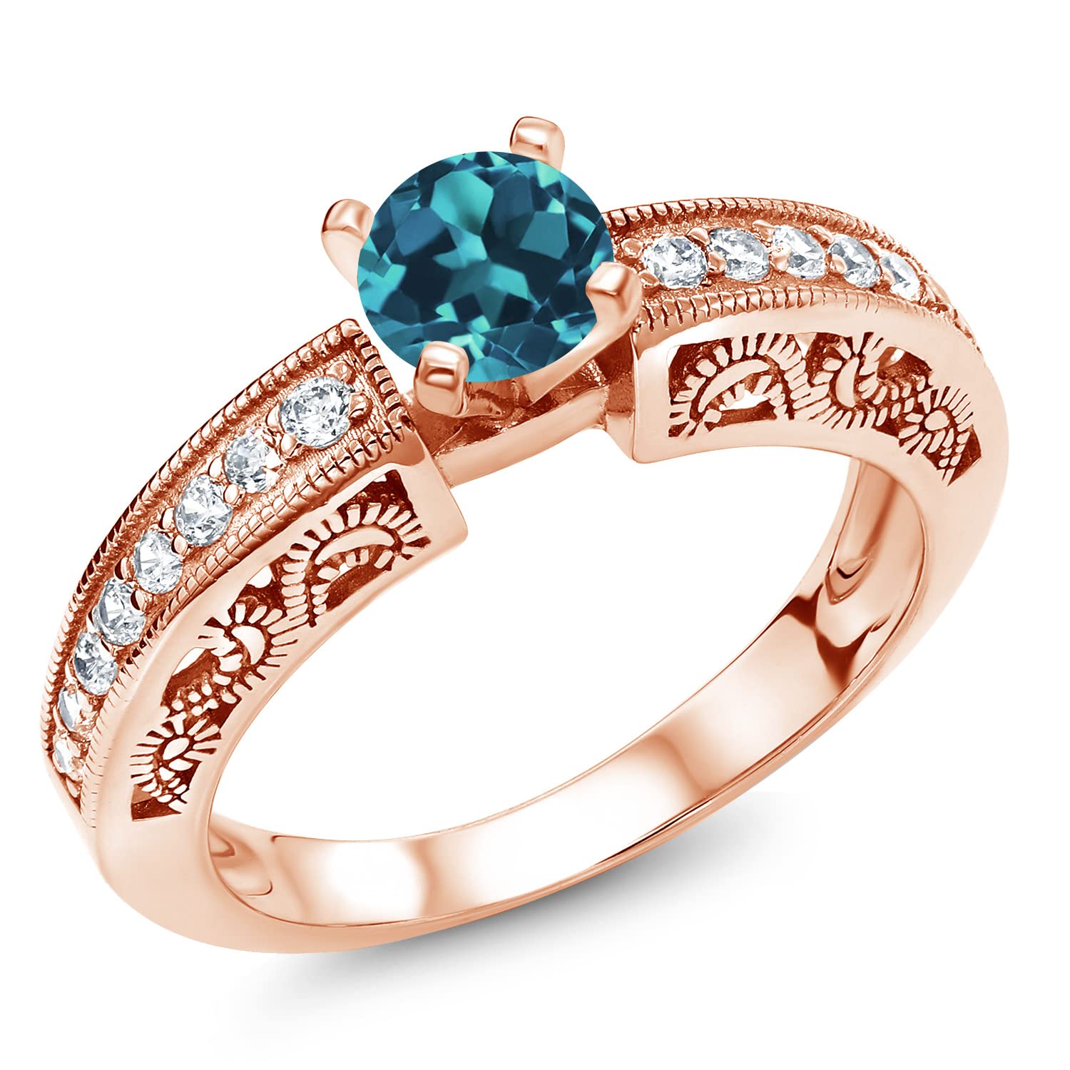 1.69 Ct Round London Blue Topaz Ring - 18K Rose Gold Plated Sterling Silver - Gem Stone King - Perfect for Engagement, Anniversary & Special Occasion Gifts