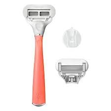 Flamingo 5-Blade Women's Razor Set - German Stainless Steel Razor Handle + 5 Replacement Blades (Pomelo & Silver) - Smooth Shaving for Legs, Underarms & Bikini Line