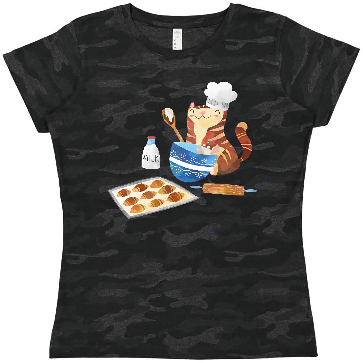 Inktastic Baker Kitty in Hat with Cookies Women's T-Shirt | Cute Cat Baking Graphic Tee for Women | Perfect for Baking Enthusiasts & Cat Lovers