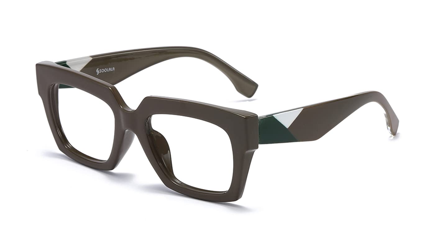 SOOLALA Blue Light Blocking Reading Glasses - Square Frame with Leopard Print Arms - Reduce Eye Strain for Computer Work, Reading & Gaming