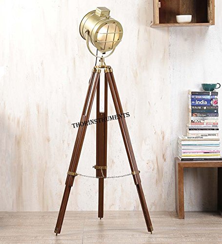 THOR INSTRUMENTS Hollywood Movie Spotlight Floor Lamp - Vintage Theater Tripod Light with Wooden Base, Rustic Home Decor for Living Room, Bedroom & Studio Lighting | Perfect Gift for Film Enthusiasts