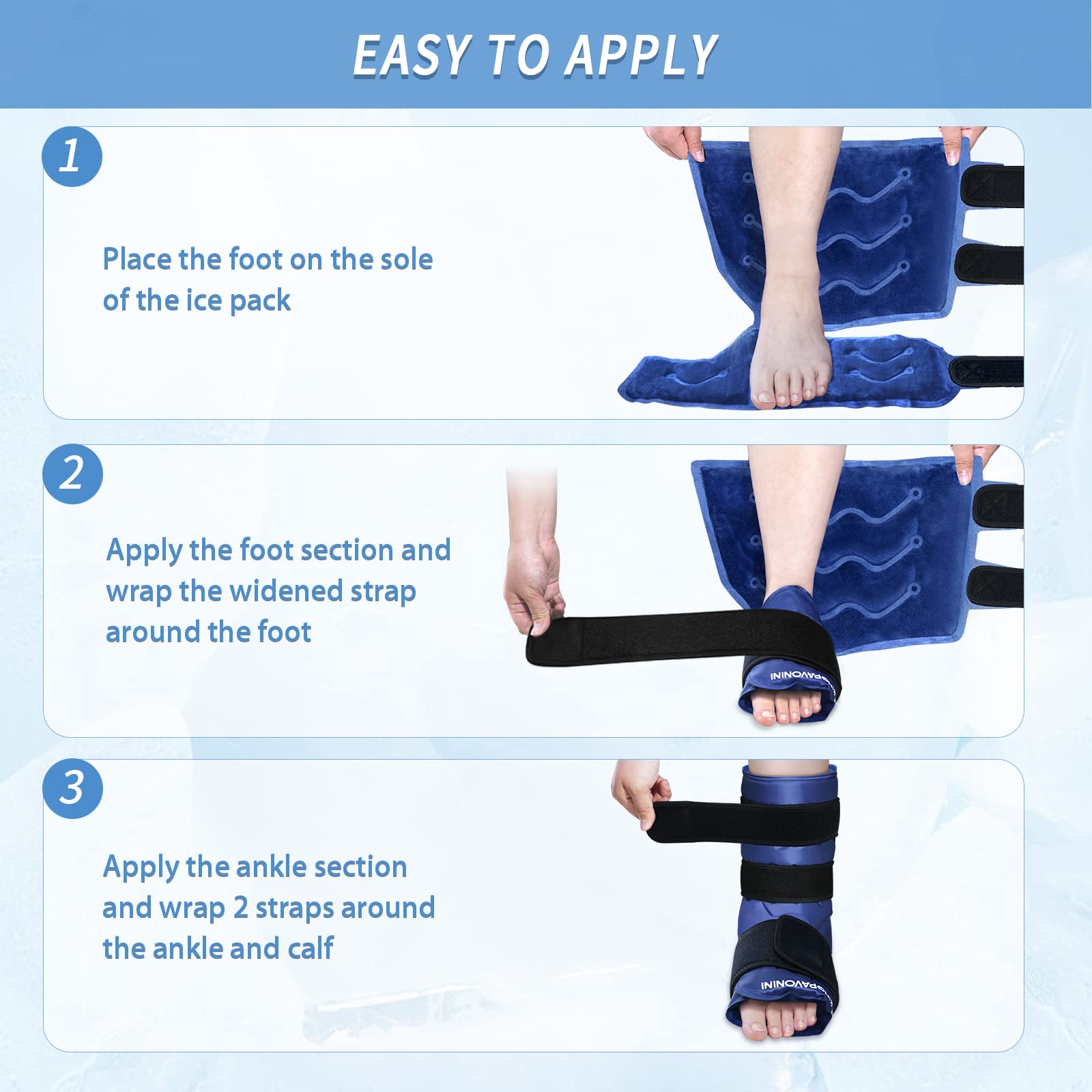 XXL Reusable Gel Ice Pack Wrap for Ankle & Foot Injuries - Plantar Fasciitis, Achilles Tendonitis, Sprained Ankles Relief - Full Coverage Cold Therapy Wrap for Pain, Swelling & Recovery (Blue) - Perfect for Post-Workout, Sports Injuries & Post-Surgery Recovery