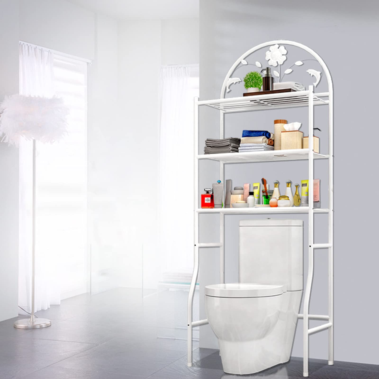 3-Tier Over The Toilet Storage Shelf - Freestanding Space Saver Organizer Rack for Bathroom, Laundry, Balcony & Porch - Stable Anti-Tilt Design (White) | Perfect for Small Bathrooms, Apartments & Tight Spaces