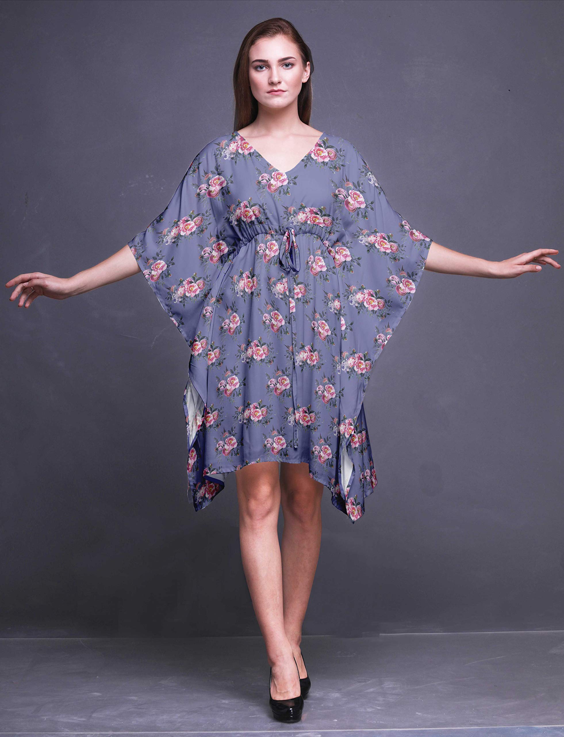 Bimba Women's Short Caftan Midi Dress - Beach Cover Up, Swimwear Cover Up, Boho Kaftan Dress for Pool, Vacation & Summer Outfits
