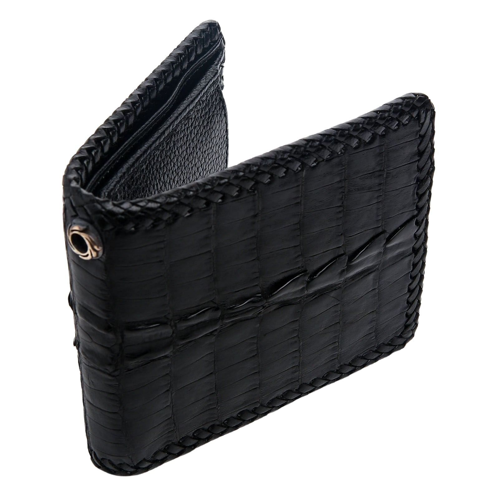 Black Crocodile Leather Biker Wallet for Men - RFID Blocking Slim Wallet with Money Clip - Perfect for Motorcycle Riders, Travel & Everyday Use