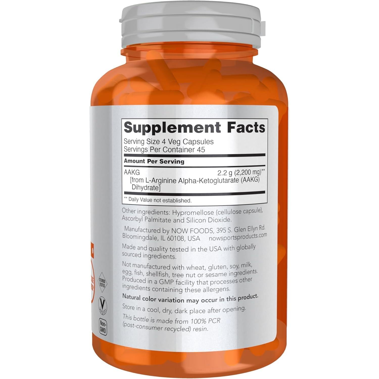 NOW Sports AAKG 2200 Supplement - Nitric Oxide Booster for Muscle Growth & Performance - Pre Workout & Post Workout Support for Athletes & Bodybuilders