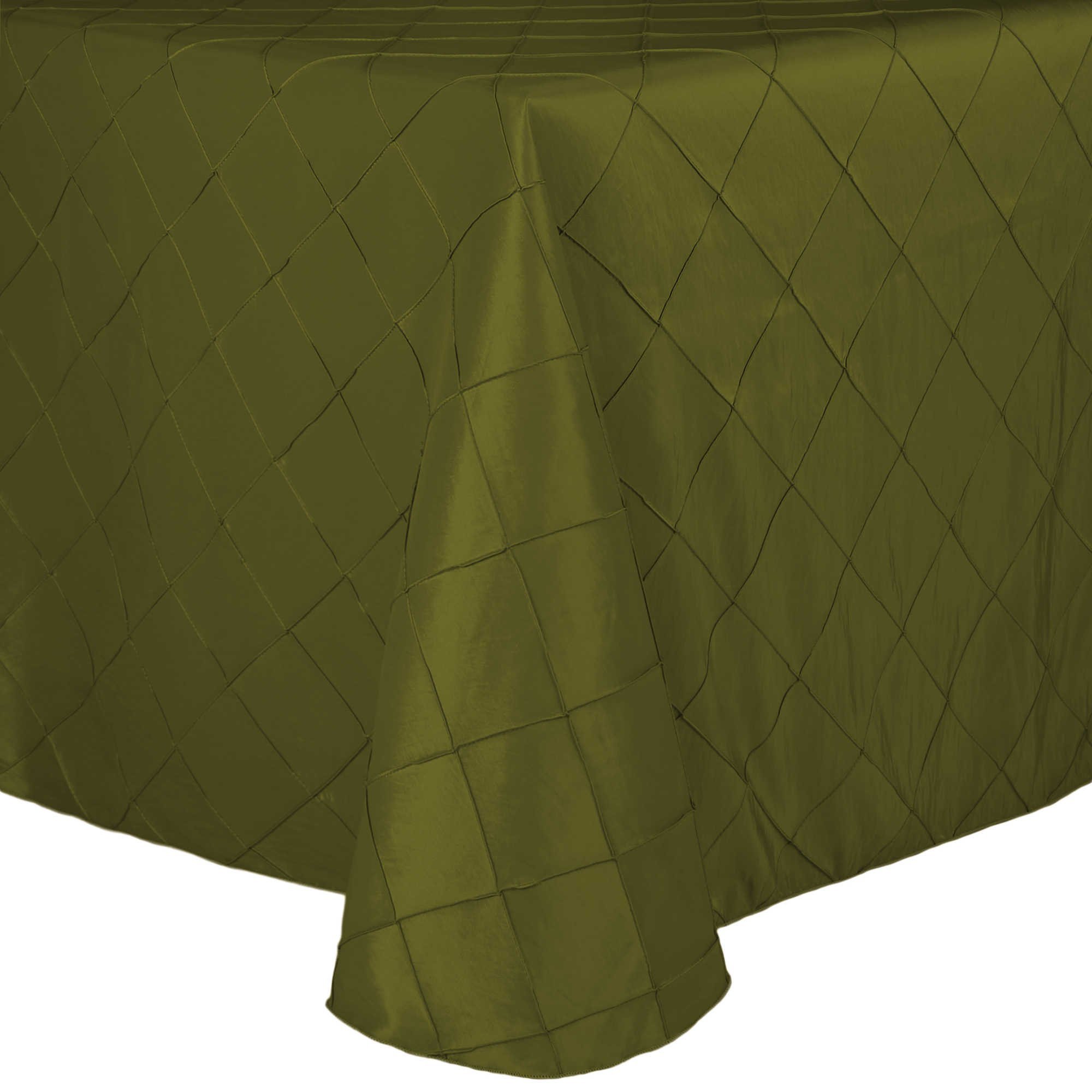 Premium Moss Green Embroidered Pintuck Taffeta Tablecloth - 72 x 120 Inch Oval Elegant Dining Cover for Weddings, Banquets & Formal Events