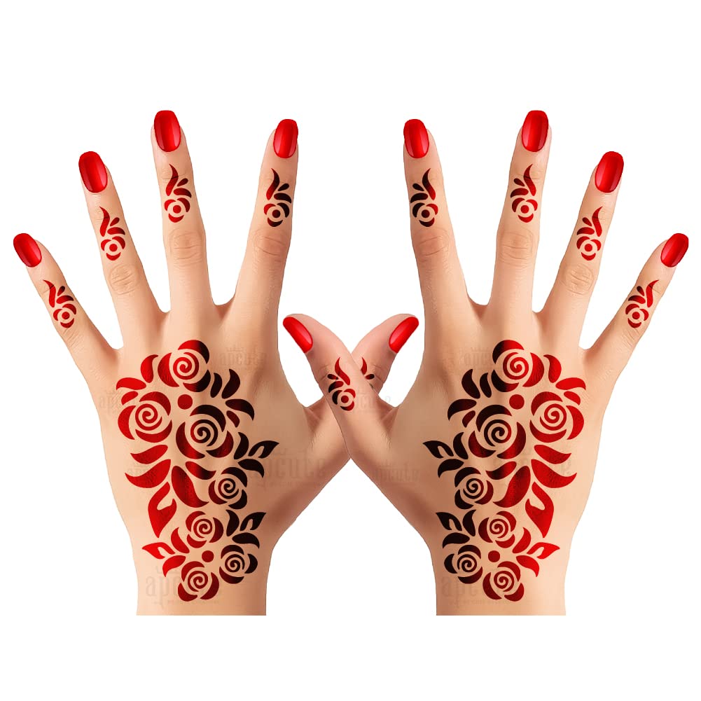 Apcute Henna Stencil Kit - Easy to Use Temporary Tattoo Stickers for Kids, Girls & Women | Beautiful Mehandi Design Collection (Design No. H-B-206) - Perfect for Parties, Weddings & Festive Celebrations