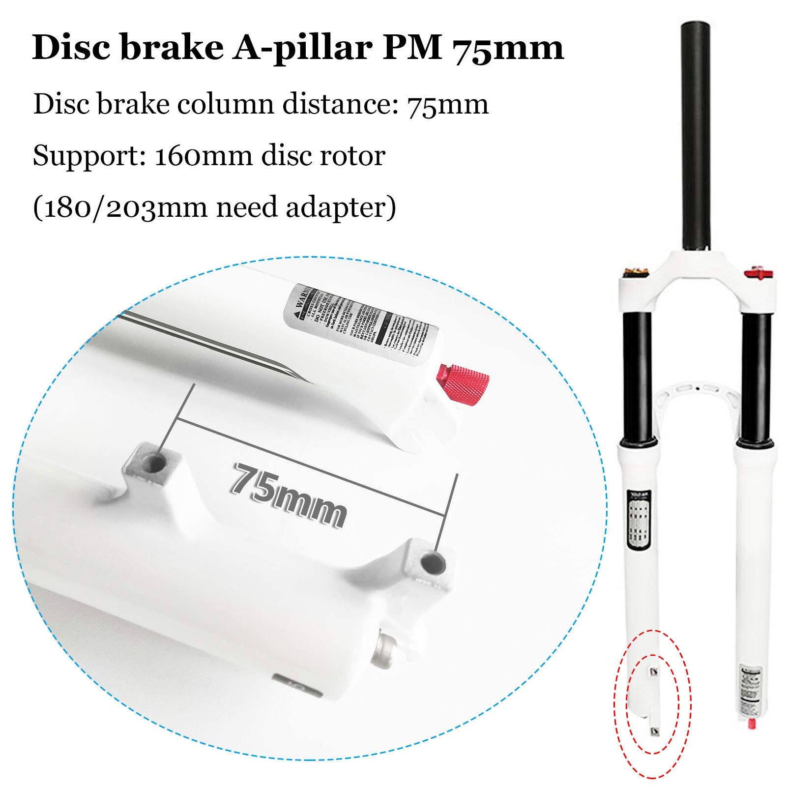 MTB Suspension Fork 140mm Travel Rebound Adjust - Straight/Tapered Tube Mountain Bike Front Fork with 180mm Disc Brake Adapter for 26 Inch Wheels - Perfect for Trail Riding, Downhill & Cross-Country Biking