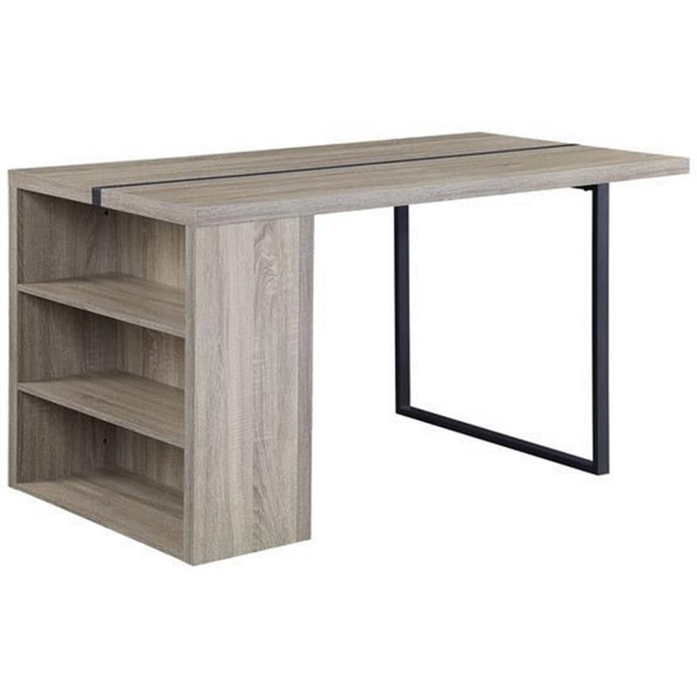 Acme Patwin Wooden Dining Table with Storage Base in Gray Oak and Black - Modern Kitchen & Dining Room Furniture for Small Spaces