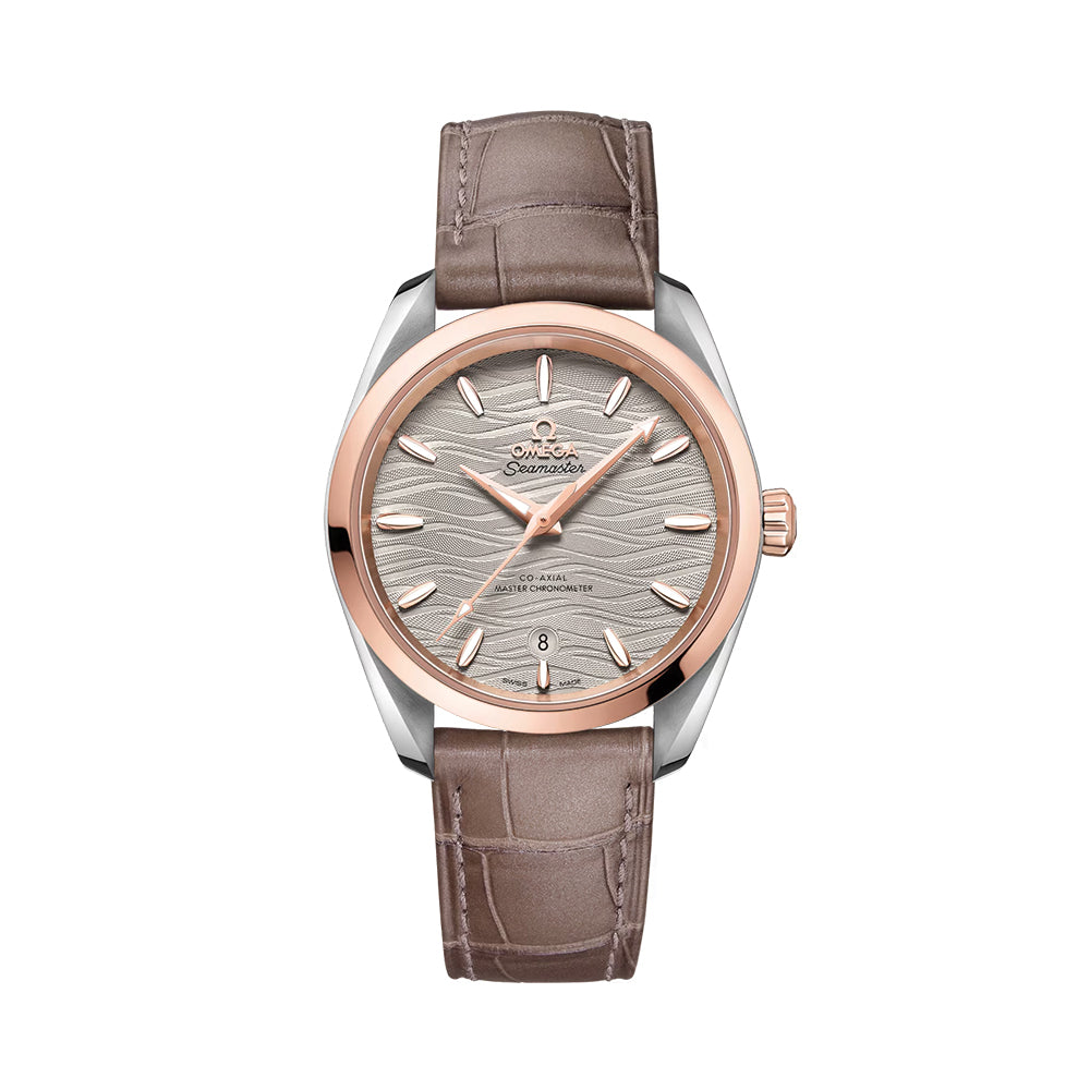 Omega Seamaster Aqua Terra 150M Co-Axial Master Chronometer Men's Watch - 38mm Steel & Sedna™ Gold Case, Silver Dial, Leather Strap - Luxury Dress Watch for Business & Formal Occasions