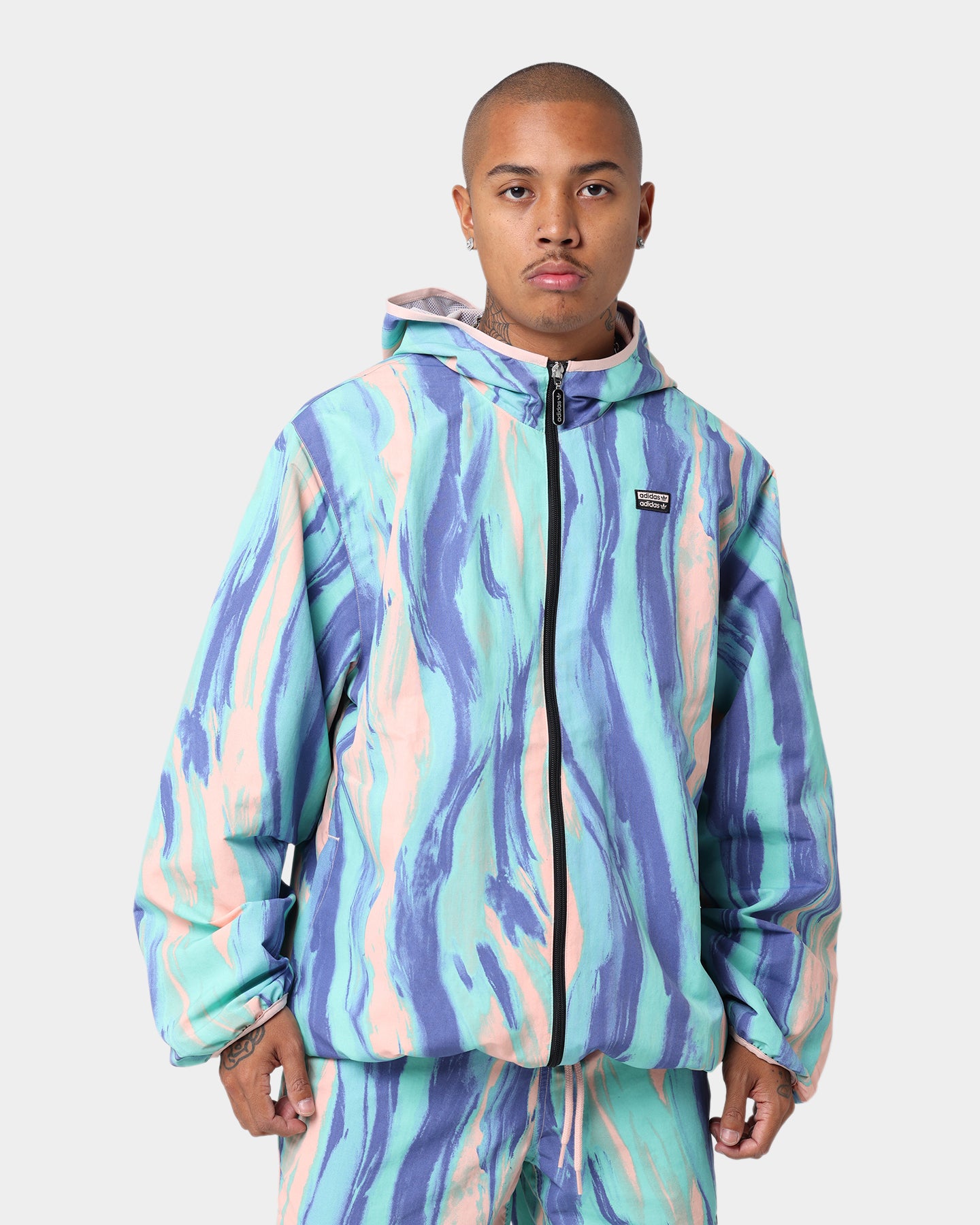 Adidas Marbled Paint Patrick Kyle Windbreaker Jacket - Vapor Pink & Multi-Color Lightweight Windbreaker for Men | Perfect for Running, Hiking & Outdoor Sports