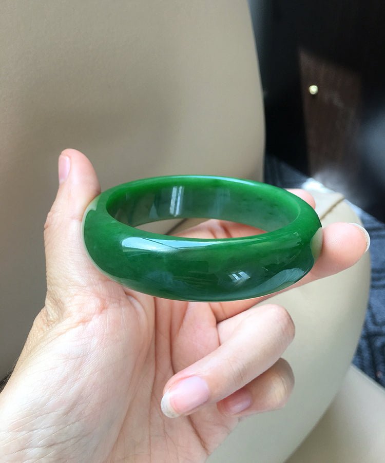 Natural Jade Bangle Bracelet - 56.8mm Inner Diameter Nephrite Jade Bangle (NBE017) - Elegant Gift for Women, Perfect for Weddings & Special Occasions