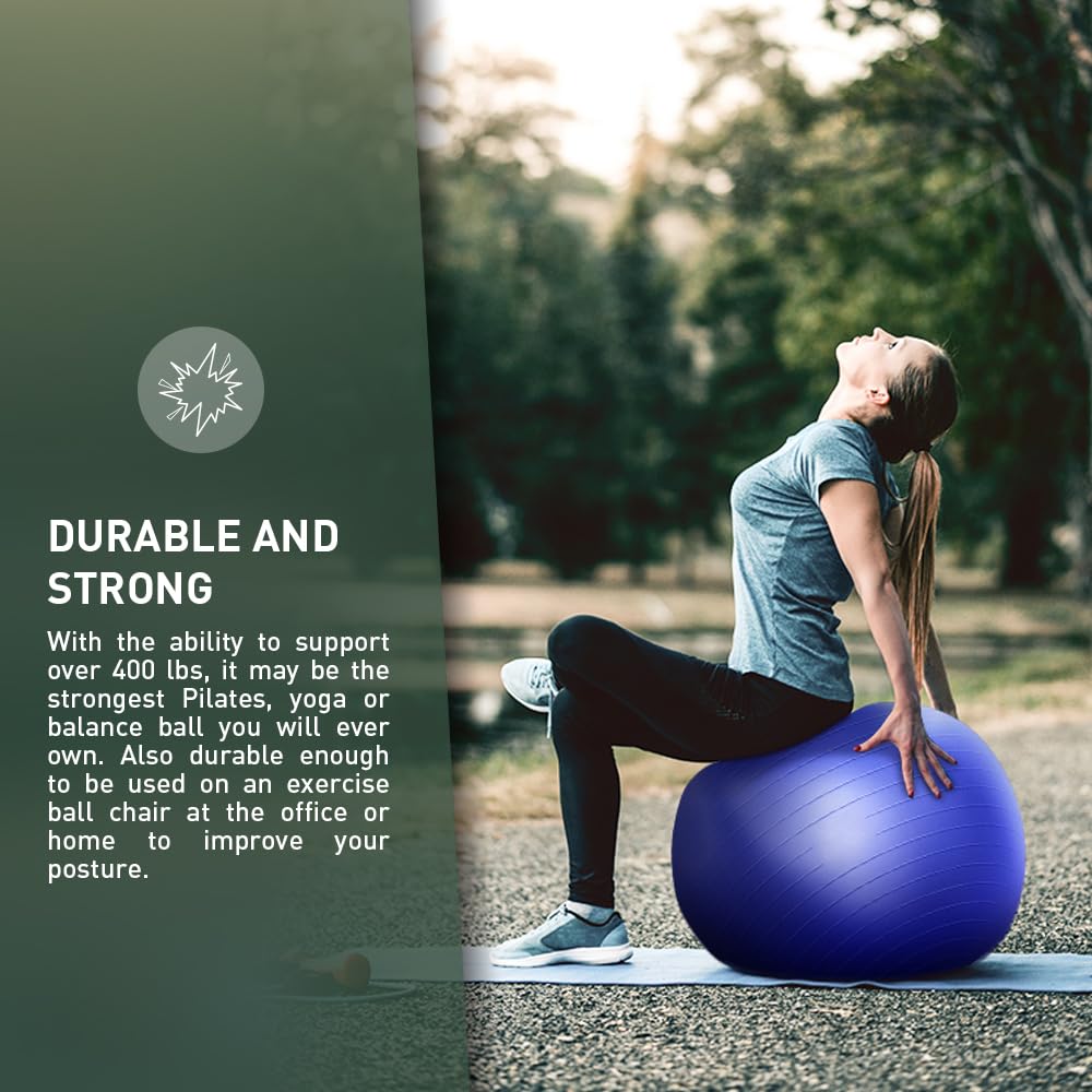 Forbidden Road Yoga Ball - Exercise Ball for Stability, Fitness, Workout & Physical Therapy with Pump - Perfect for Home Gym, Office Chair & Pregnancy Workouts