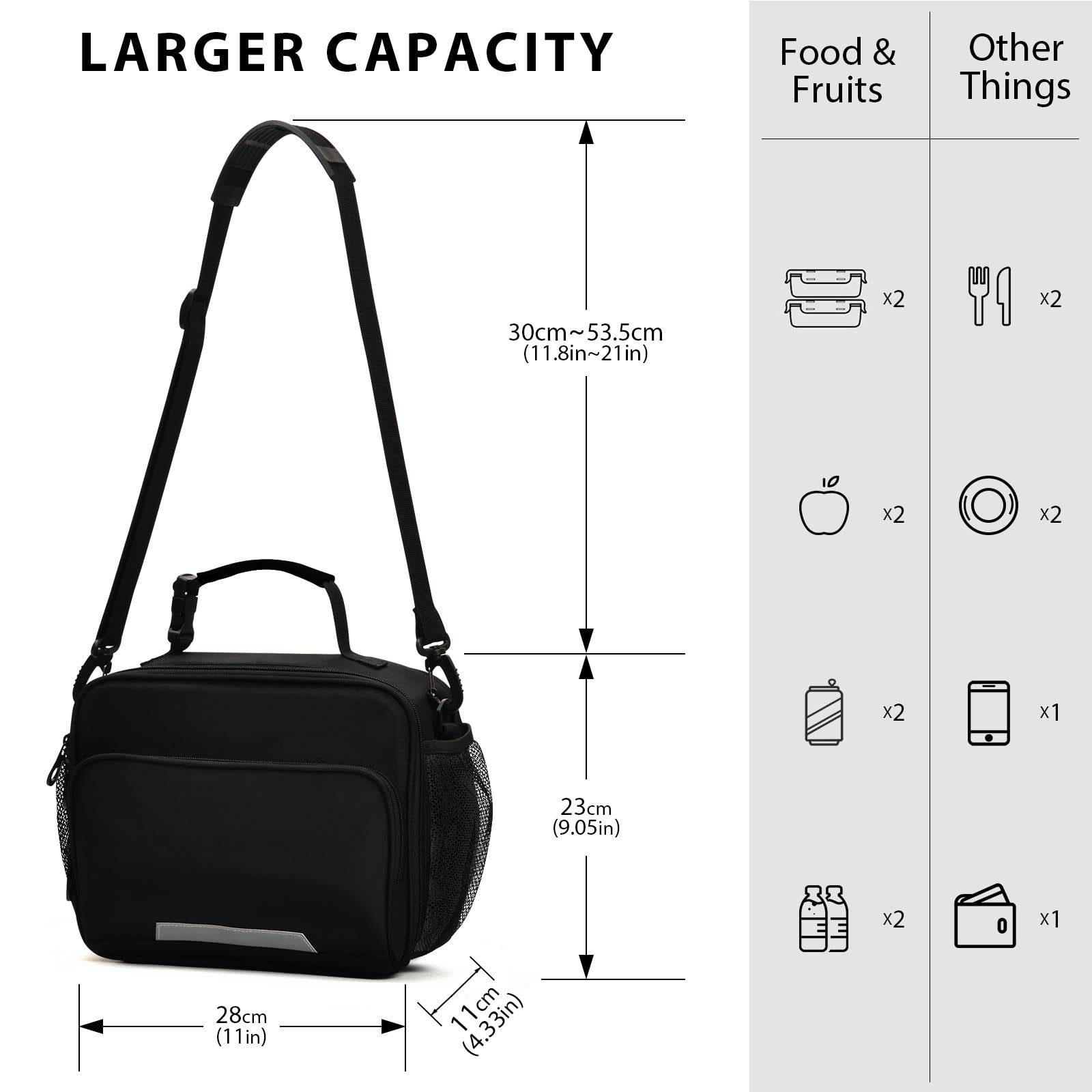 Insulated Reusable Lunch Bags for Kids - Black School Lunch Box for Boys & Girls, Adults - Perfect for School, Work, Picnics & Travel
